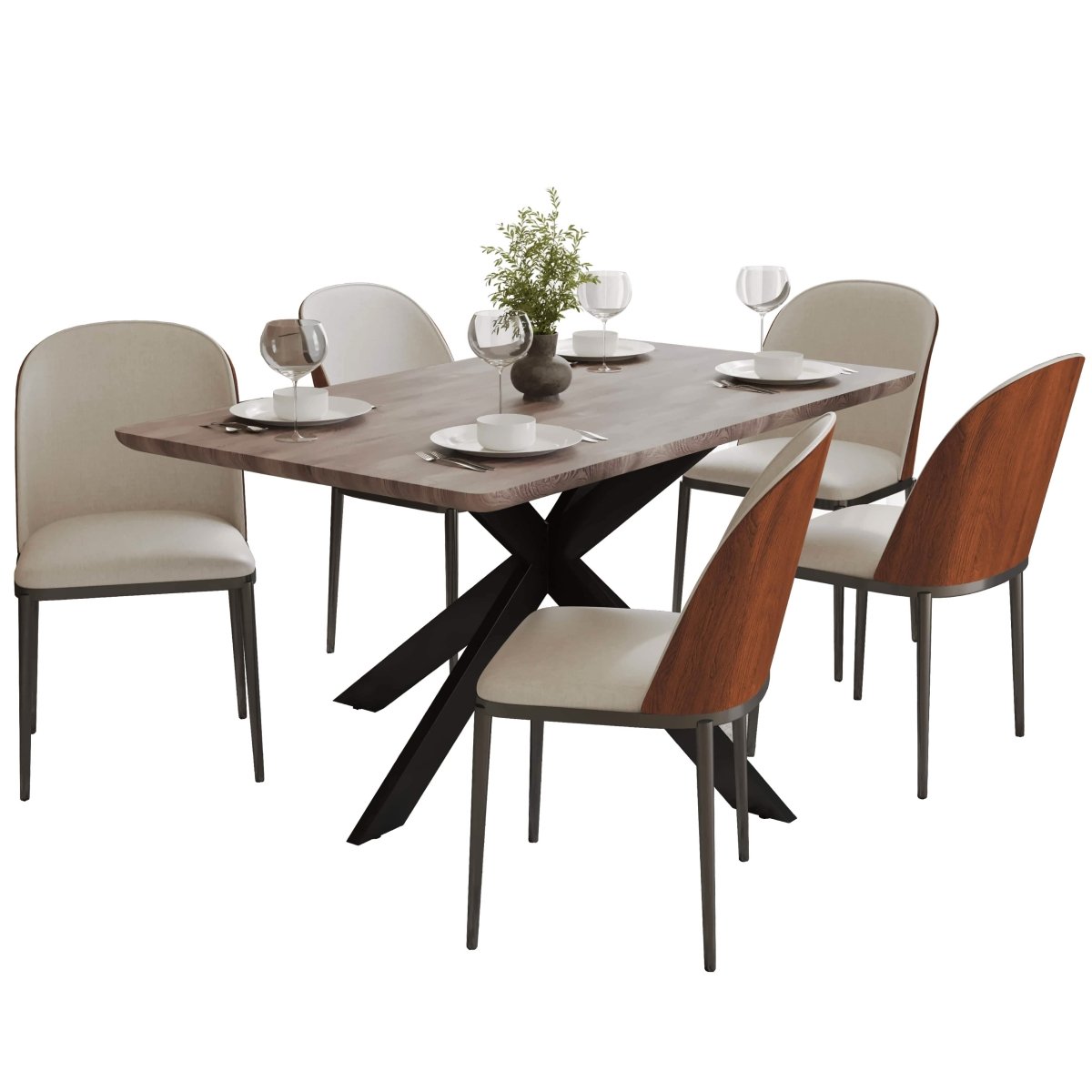 Ravenna 6 - Piece Dining Set with 63" Rectangular Dining Table in Rustic Grey and 5 Leather Dining Chairs