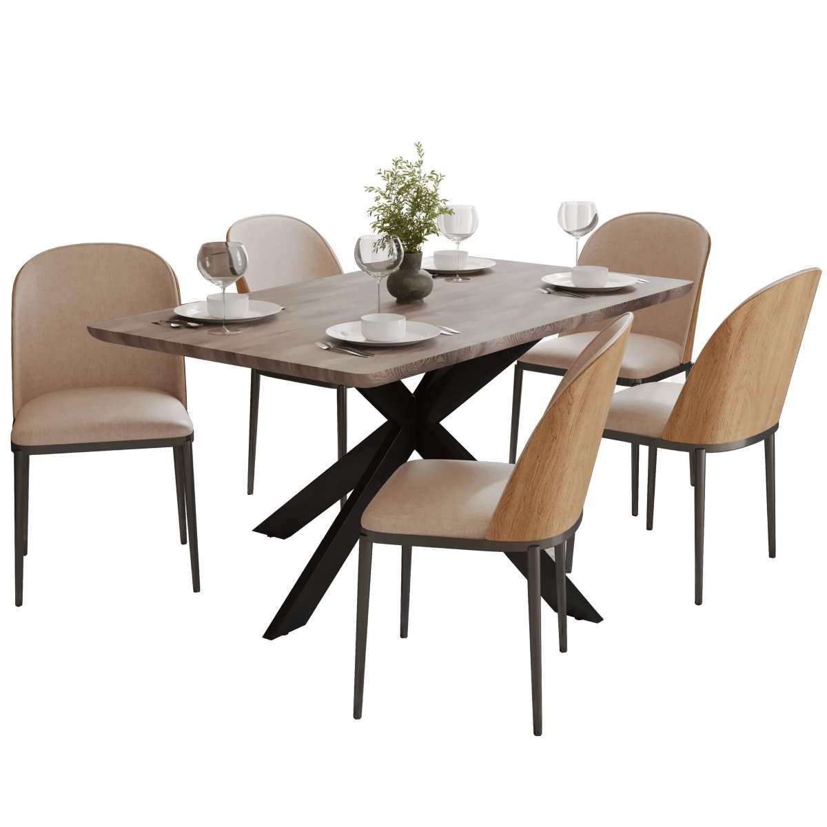 Ravenna 6 - Piece Dining Set with 63" Rectangular Dining Table in Rustic Grey and 5 Leather Dining Chairs