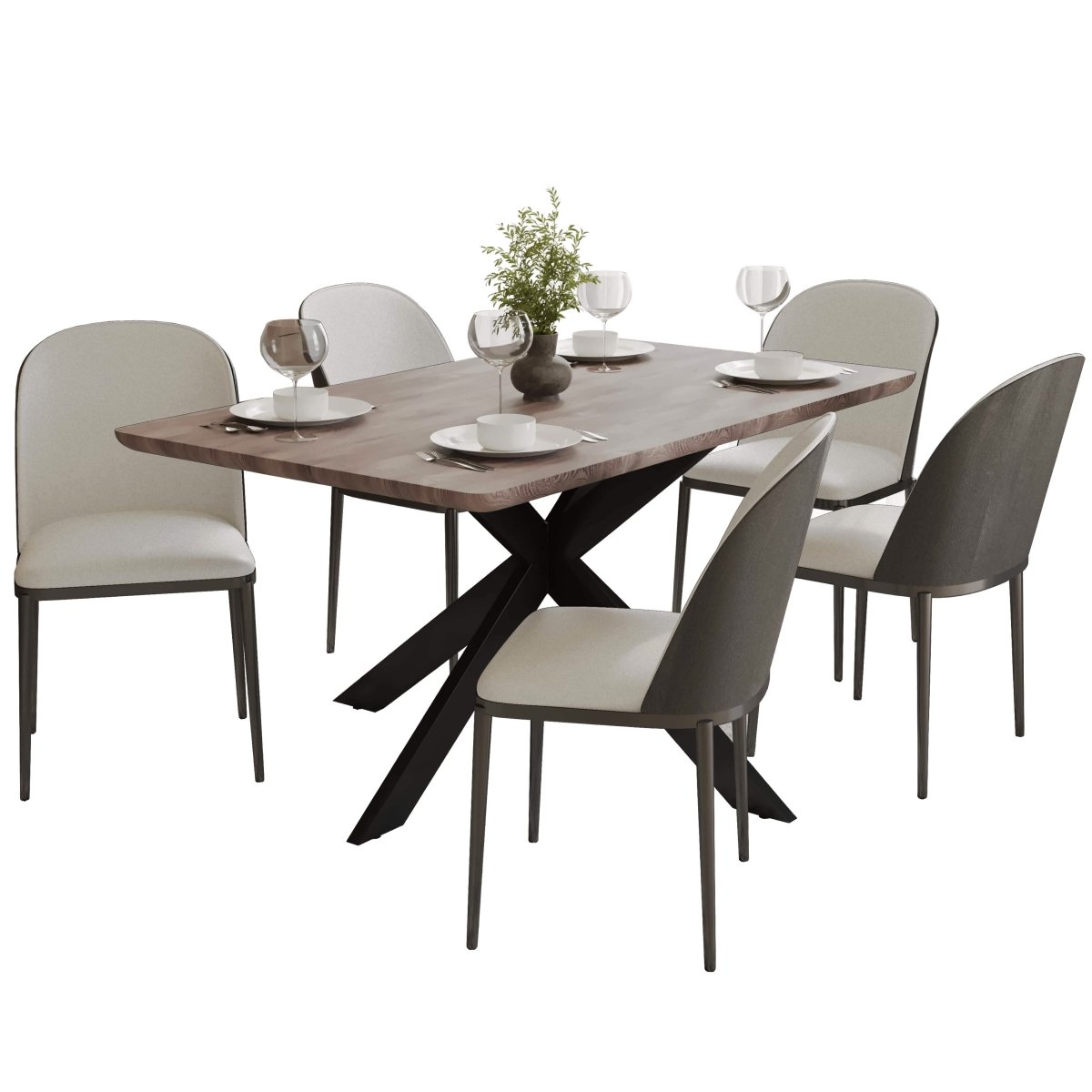 Ravenna 6 - Piece Dining Set with 63" Rectangular Dining Table in Rustic Grey and 5 Leather Dining Chairs