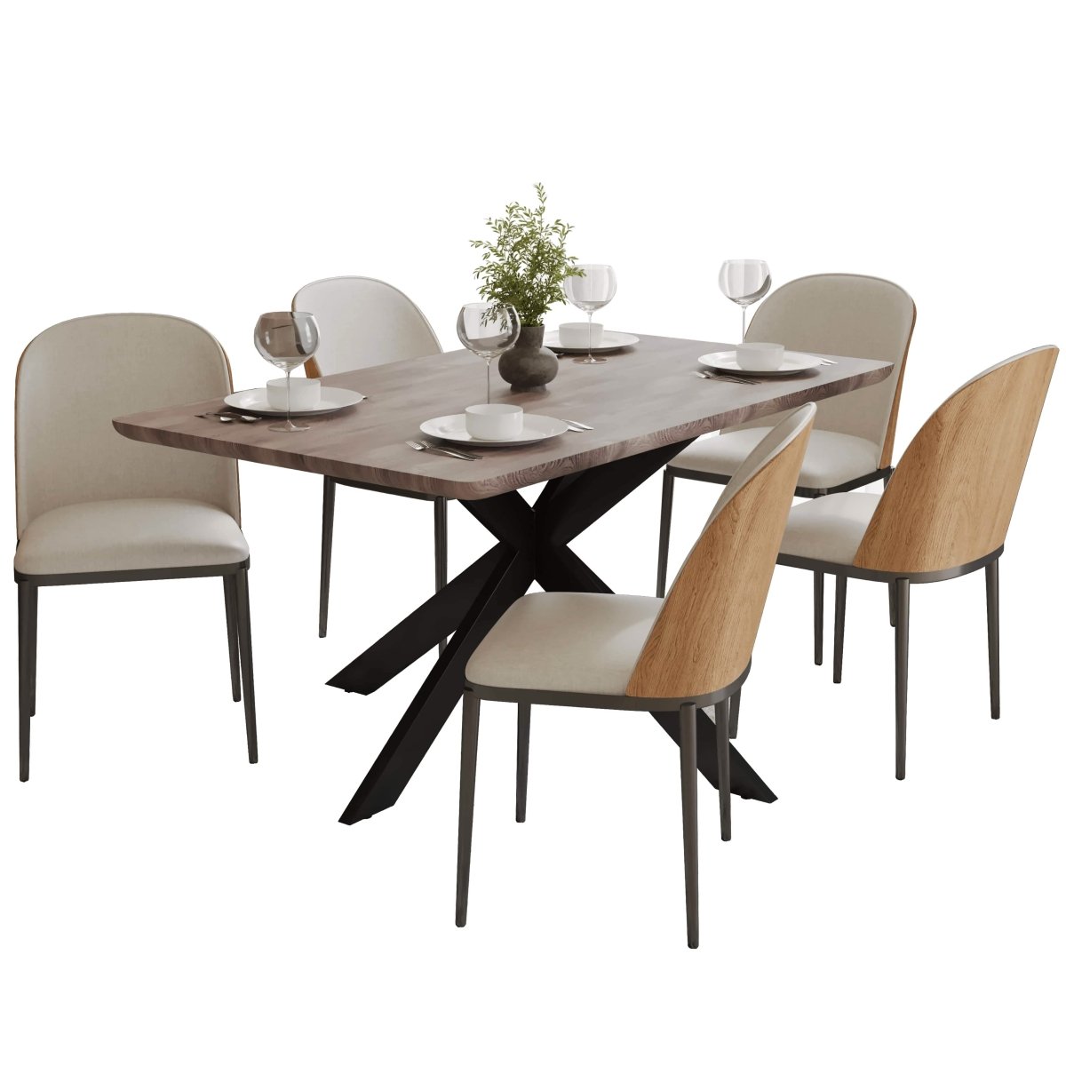 Ravenna 6 - Piece Dining Set with 63" Rectangular Dining Table in Rustic Grey and 5 Leather Dining Chairs