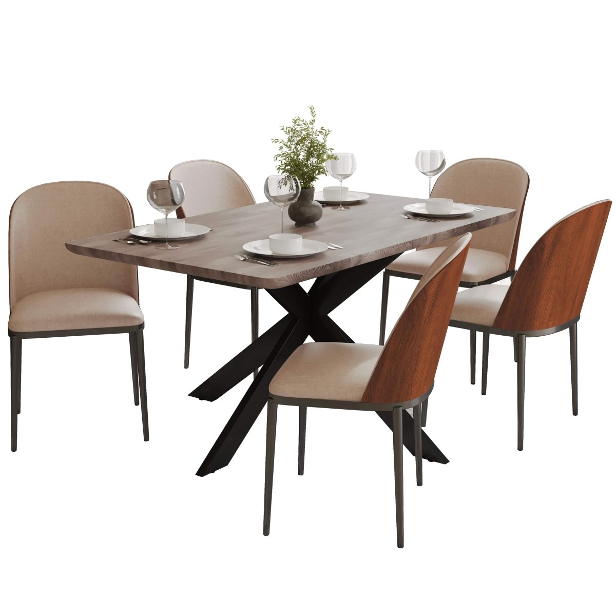 Ravenna 6 - Piece Dining Set with 63" Rectangular Dining Table in Rustic Grey and 5 Leather Dining Chairs