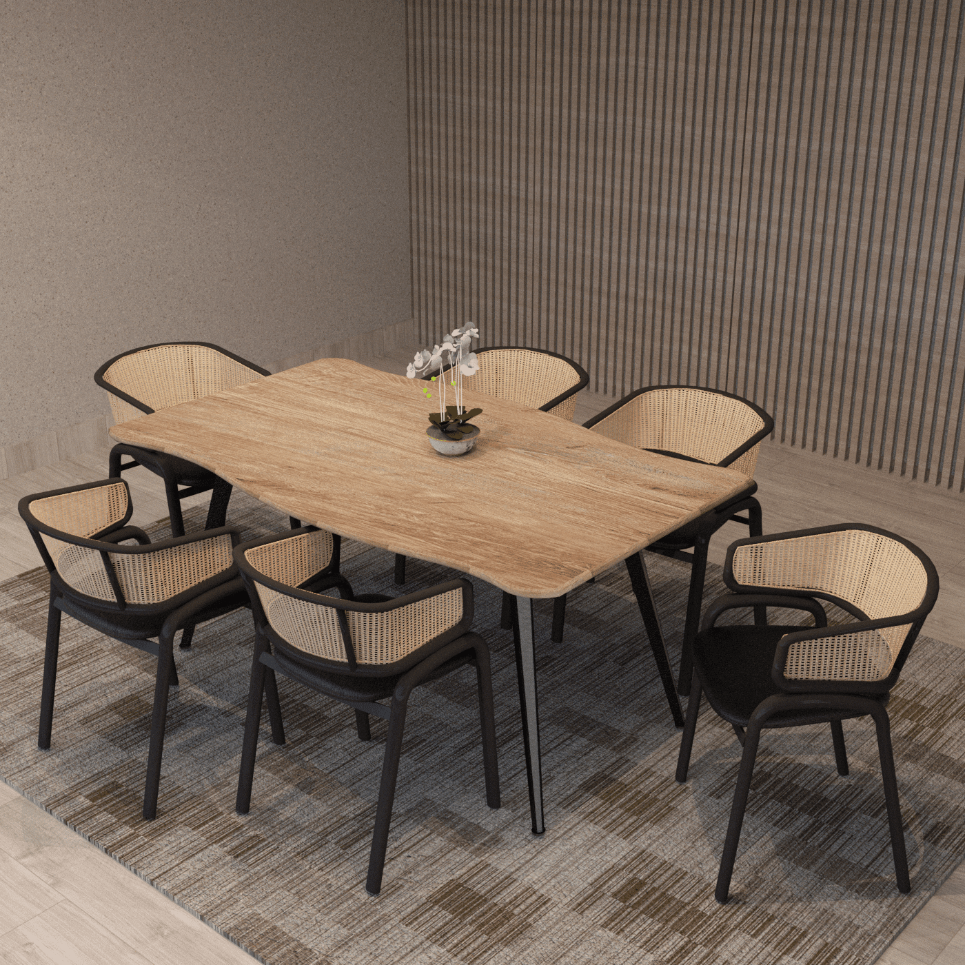 Ravenna 7-Piece Dining Set with 63” Rectangular Table and 6-Piece Velvet Arm Chairs Dining Set Leisuremod