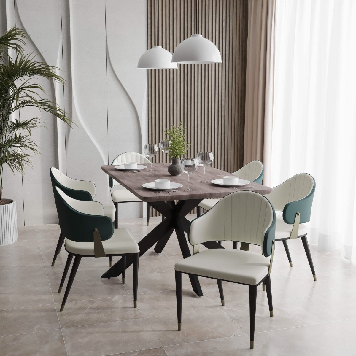 Ravenna 7 - Piece Dining Set with Rectangular Dining Table in Rustic Gray MDF Top and 4 Leather Dining Chairs