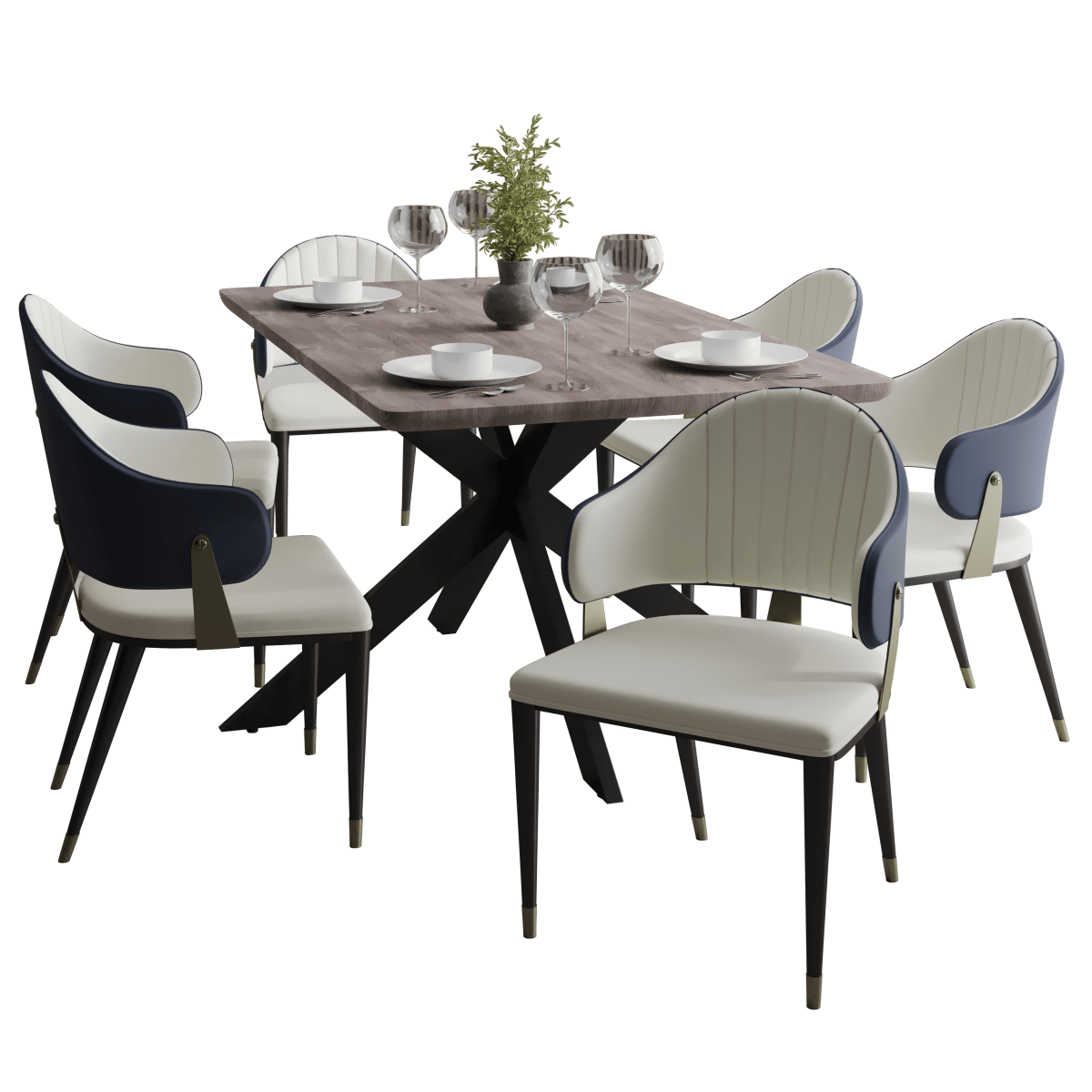 Ravenna 7 - Piece Dining Set with Rectangular Dining Table in Rustic Gray MDF Top and 4 Leather Dining Chairs