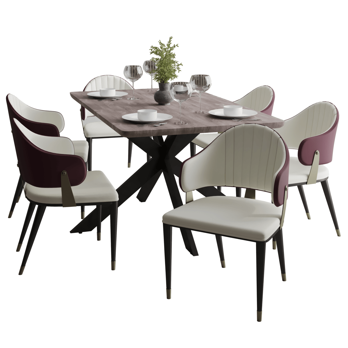 Ravenna 7 - Piece Dining Set with Rectangular Dining Table in Rustic Gray MDF Top and 4 Leather Dining Chairs