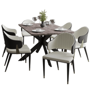 Ravenna 7 - Piece Dining Set with Rectangular Dining Table in Rustic Gray MDF Top and 4 Leather Dining Chairs