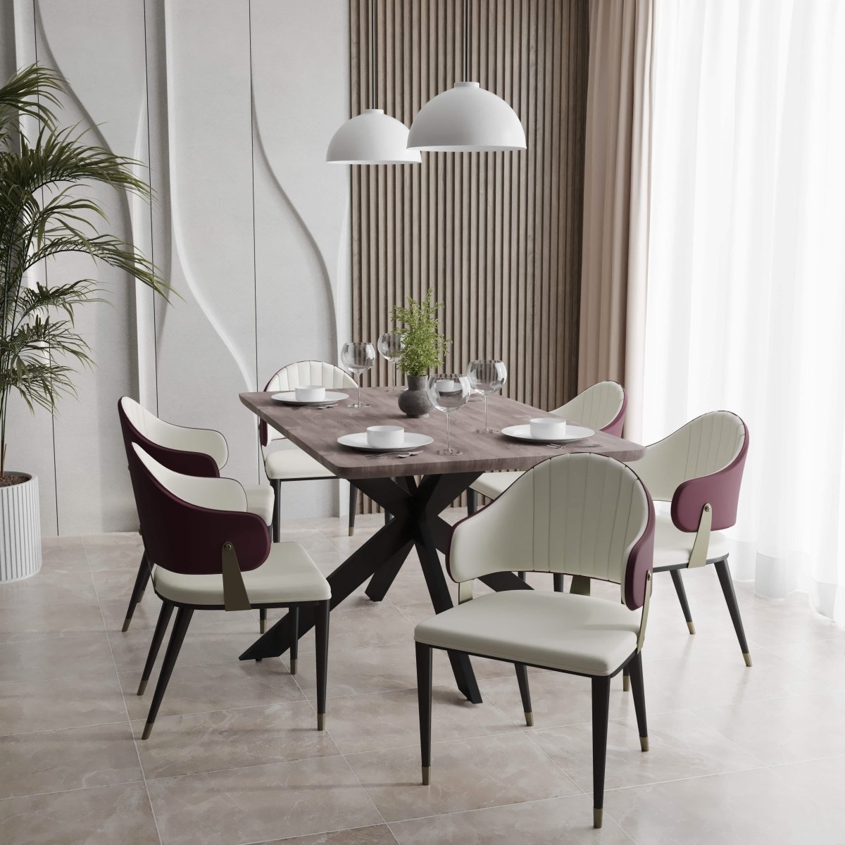 Ravenna 7 - Piece Dining Set with Rectangular Dining Table in Rustic Gray MDF Top and 4 Leather Dining Chairs