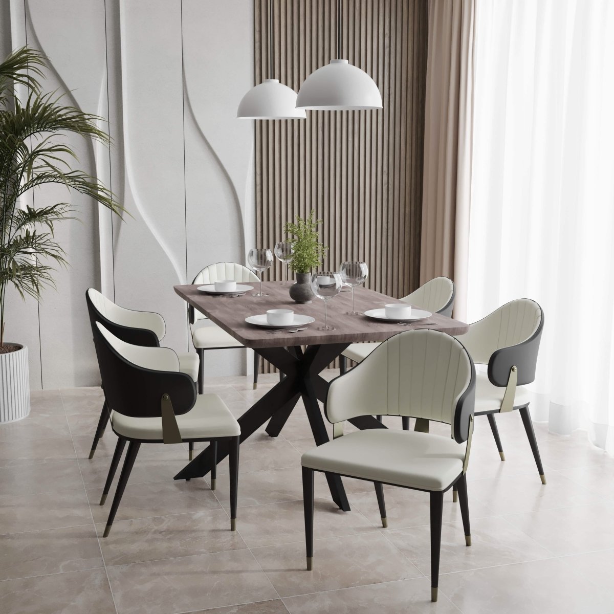 Ravenna 7 - Piece Dining Set with Rectangular Dining Table in Rustic Gray MDF Top and 4 Leather Dining Chairs