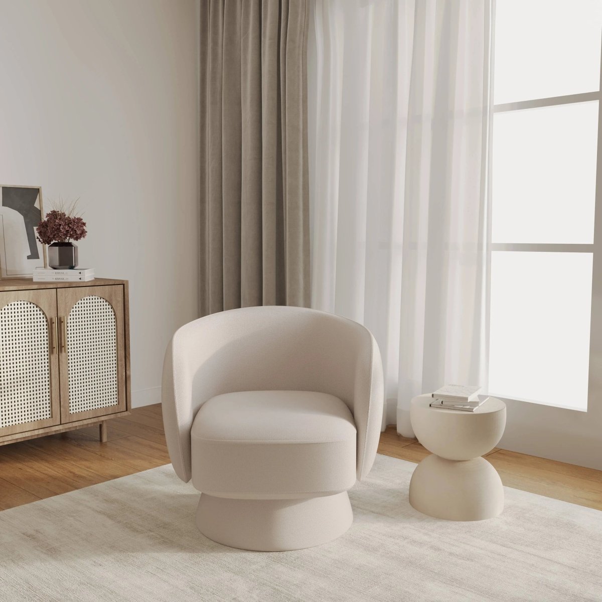 Raze Accent Chair Upholstered in Boucle/Linen/Velvet Armchair with Removable Round Base