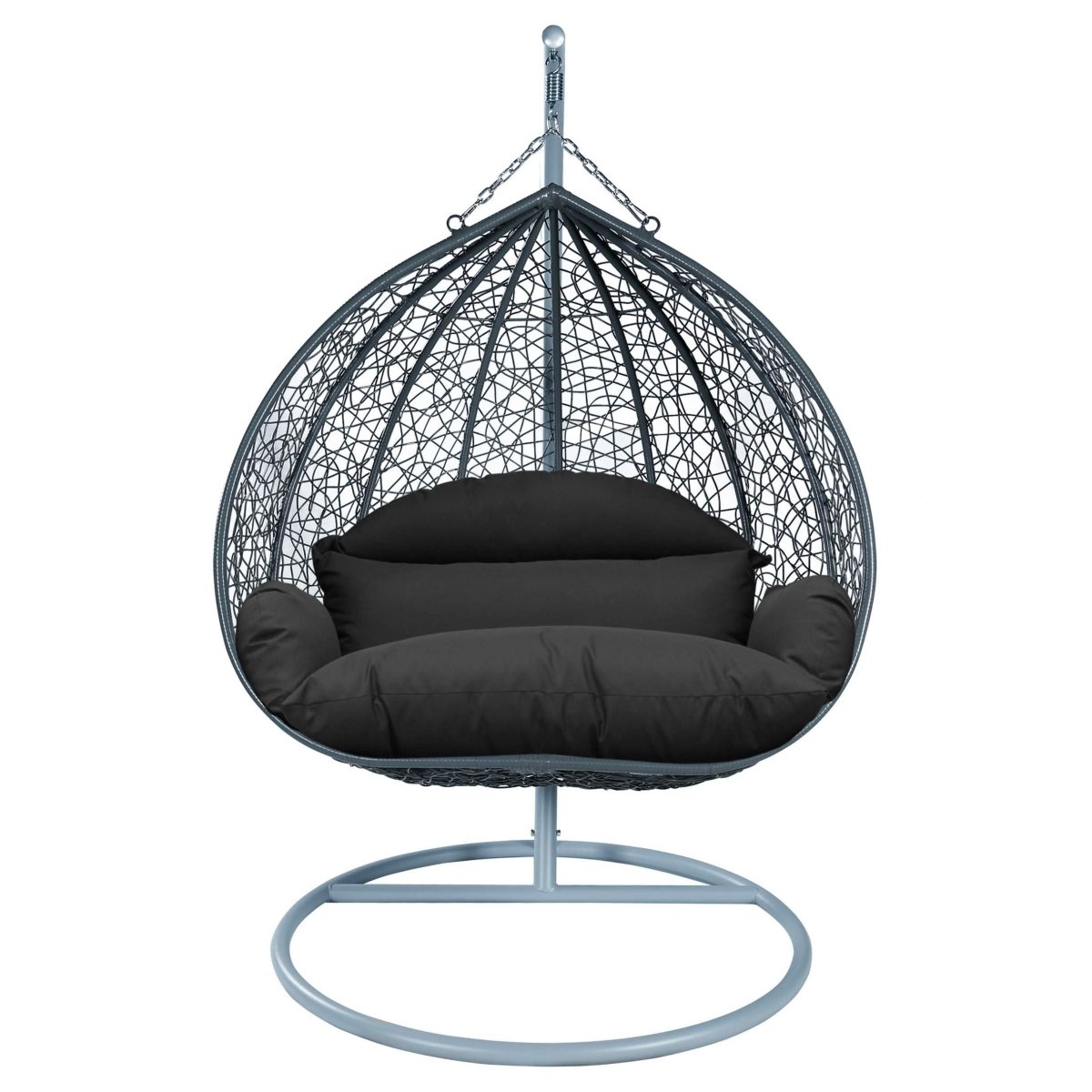 Recluse Modern Outdoor Egg Swing Chair Black/Brown/Grey Frame in Teardrop Design with ES57 Cushion