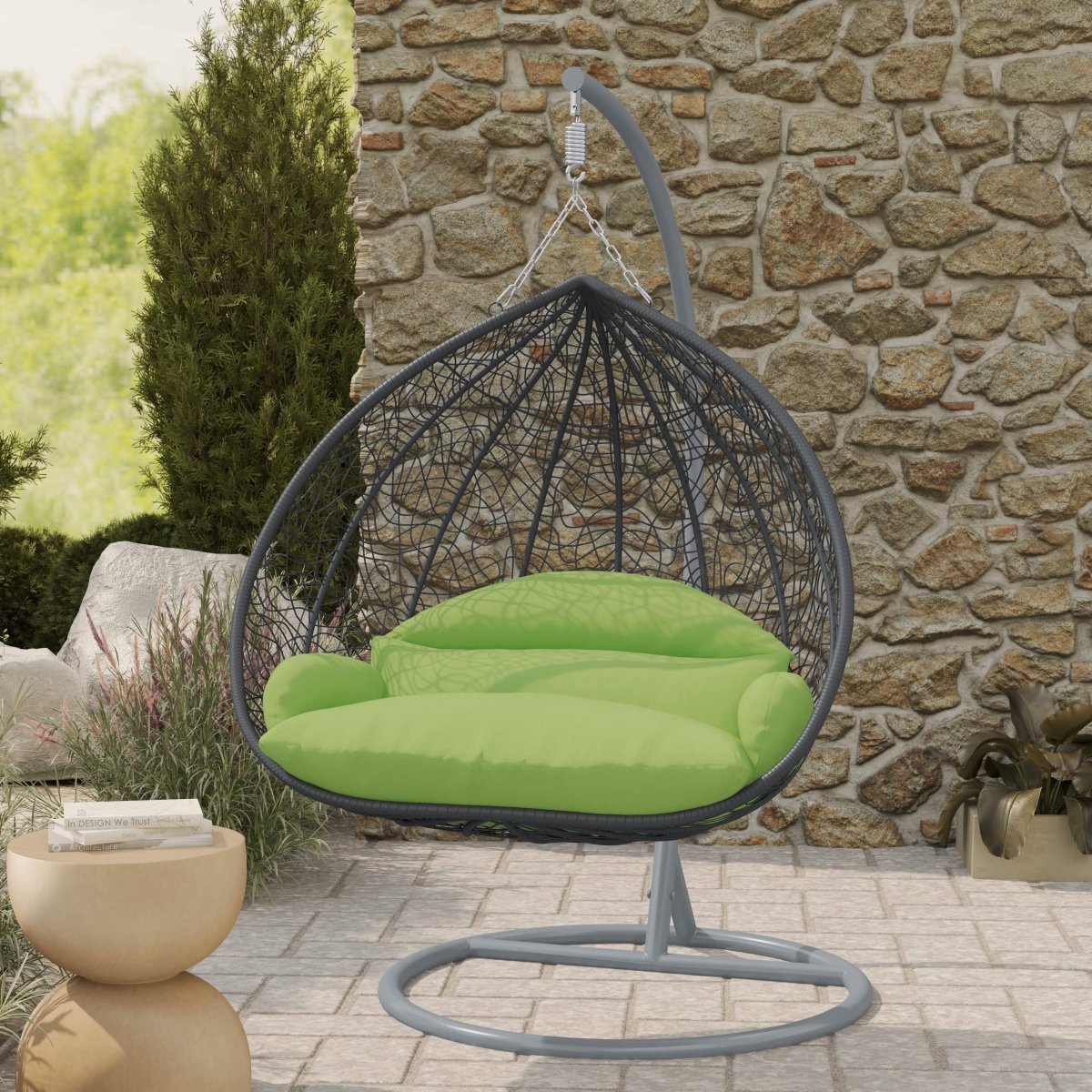 Recluse Modern Outdoor Egg Swing Chair Black/Brown/Grey Frame in Teardrop Design with ES57 Cushion