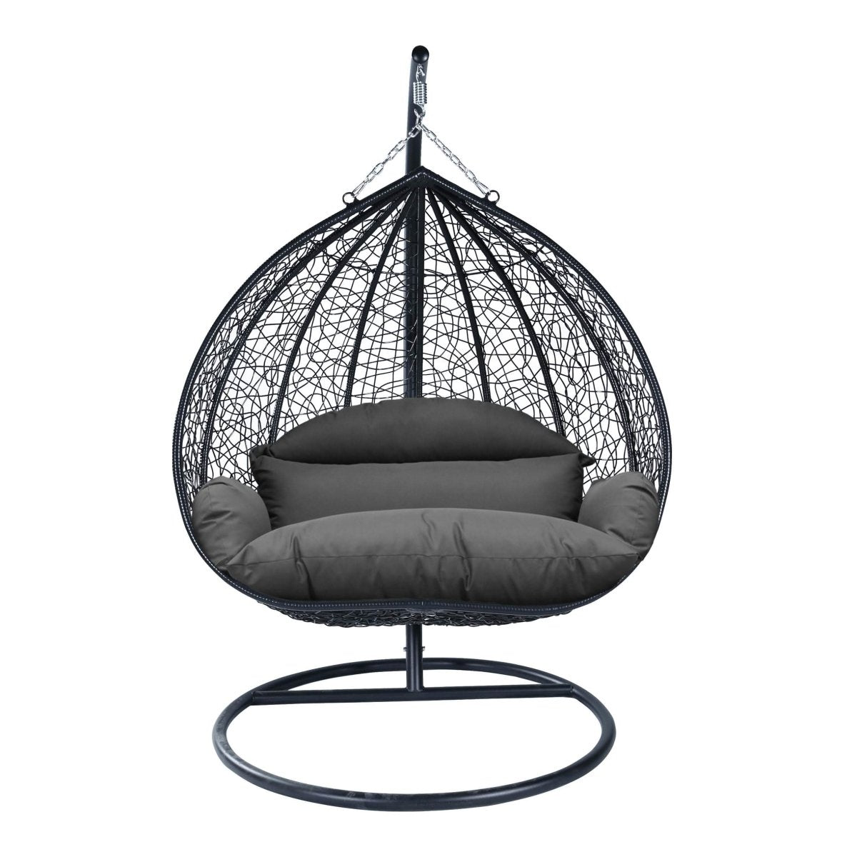 Recluse Modern Outdoor Egg Swing Chair Black/Brown/Grey Frame in Teardrop Design with ES57 Cushion