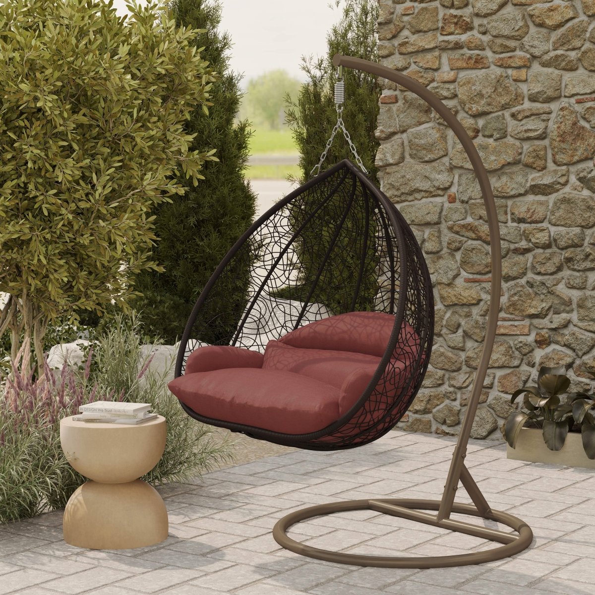 Recluse Modern Outdoor Egg Swing Chair Black/Brown/Grey Frame in Teardrop Design with ES57 Cushion