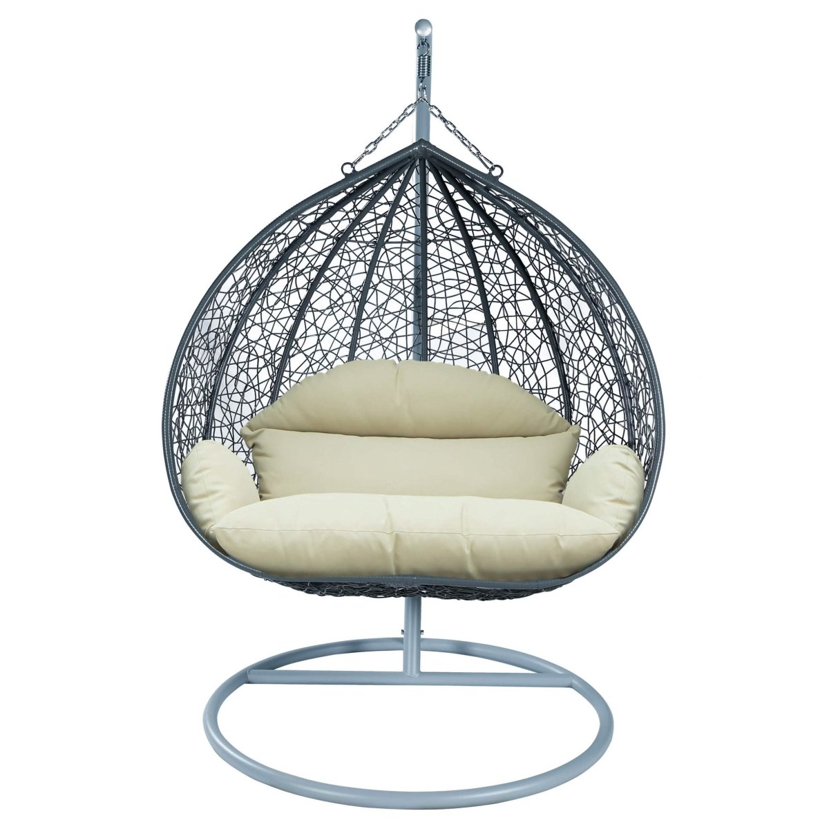 Recluse Modern Outdoor Egg Swing Chair Black/Brown/Grey Frame in Teardrop Design with ES57 Cushion