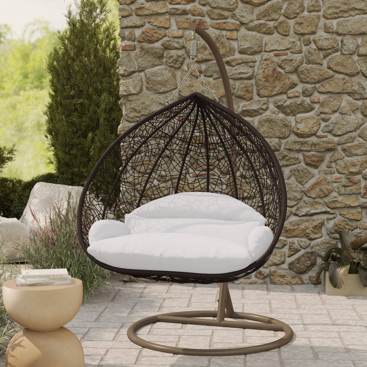 Recluse Modern Outdoor Egg Swing Chair Black/Brown/Grey Frame in Teardrop Design with ES57 Cushion