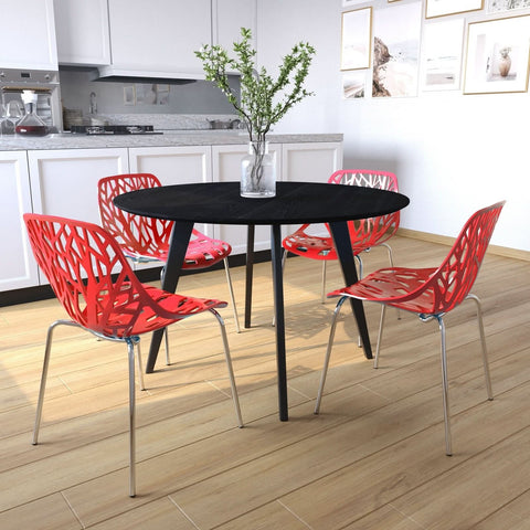 Asbury Polypropylene Dining Side Chair with Forest Cut-Out Design in Chrome