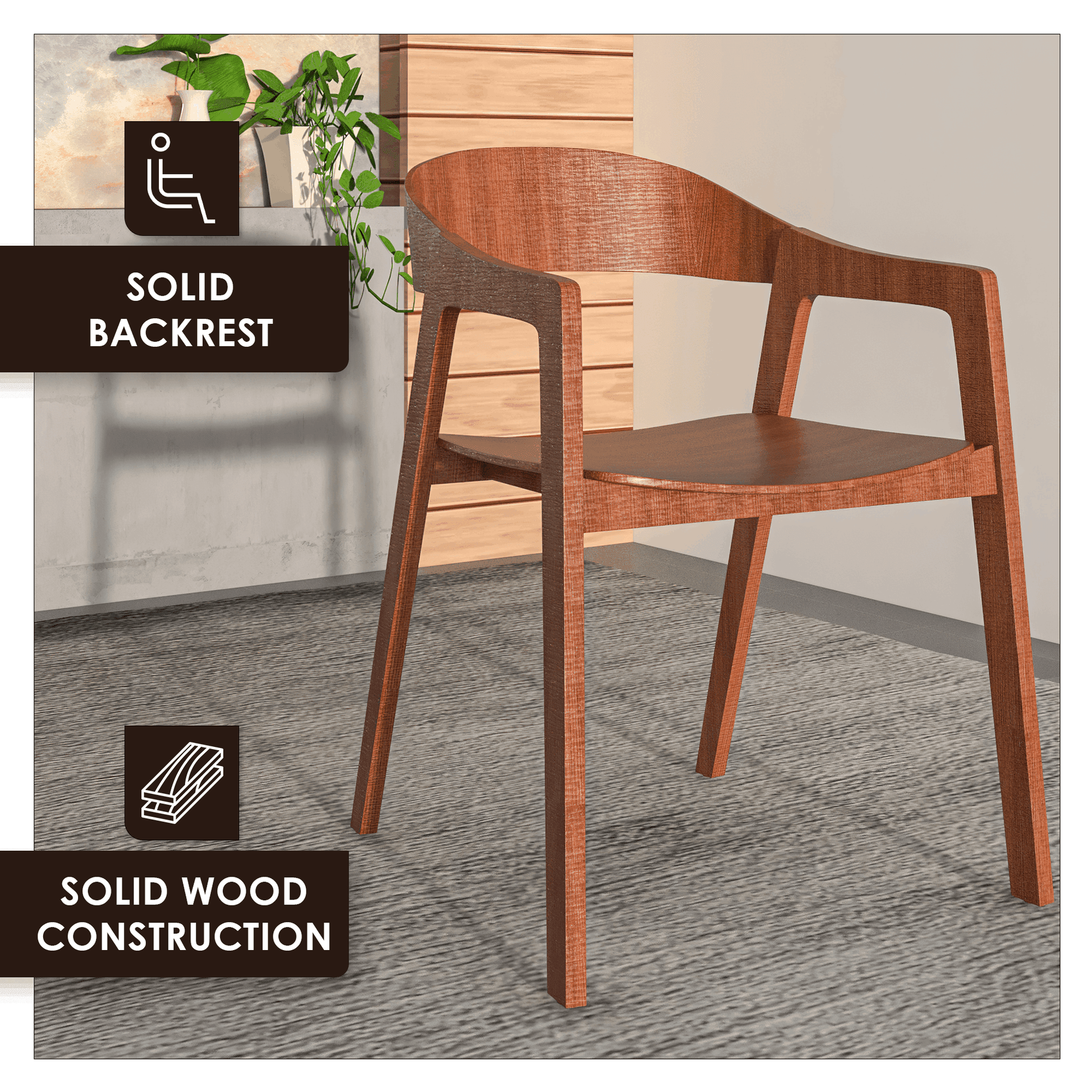 Rivo Dining Chairs in Sturdy Oak Wood with Open Back Design and Armrests Set of 2