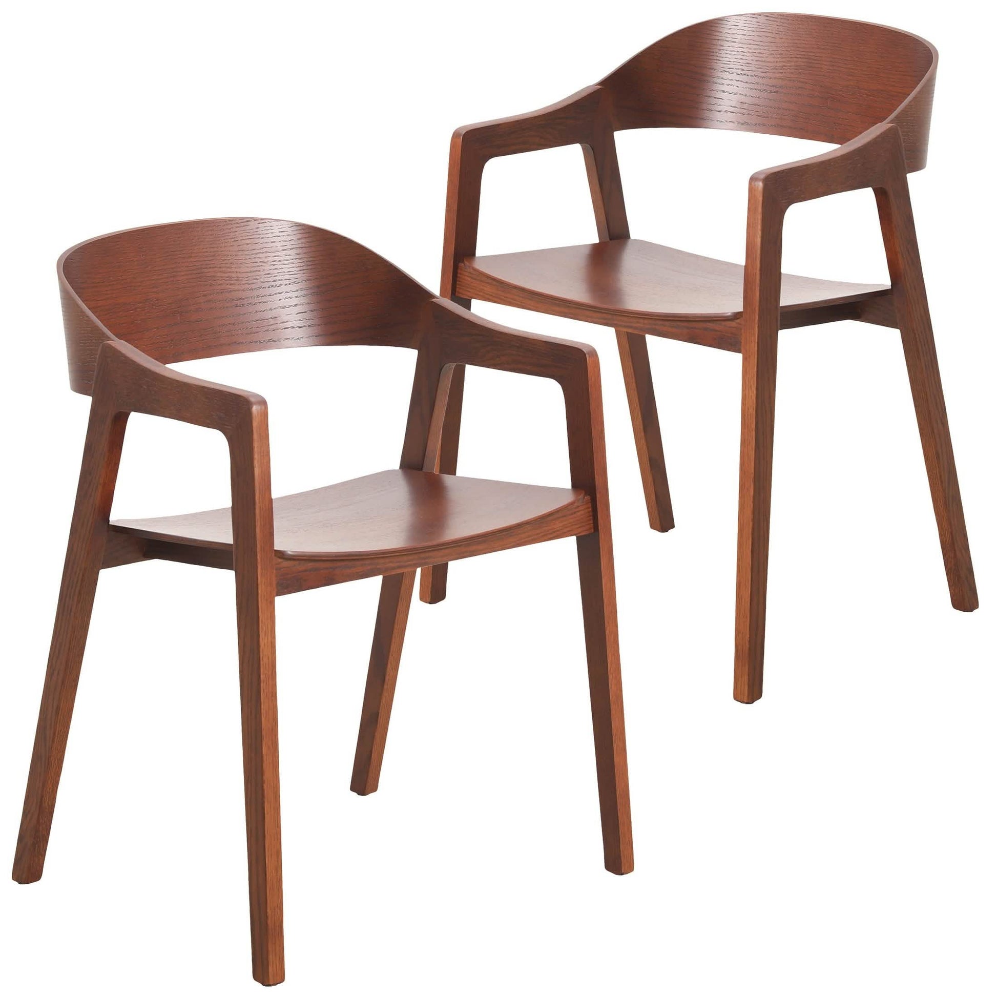 Rivo Dining Chairs in Sturdy Oak Wood with Open Back Design and Armrests Set of 2
