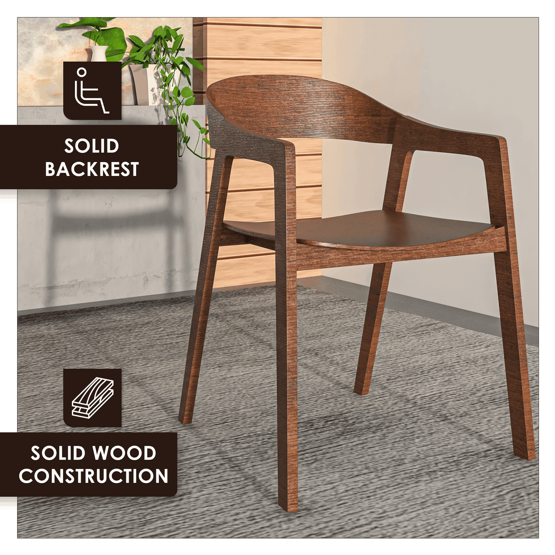 Rivo Dining Chairs in Sturdy Oak Wood with Open Back Design and Armrests Set of 2