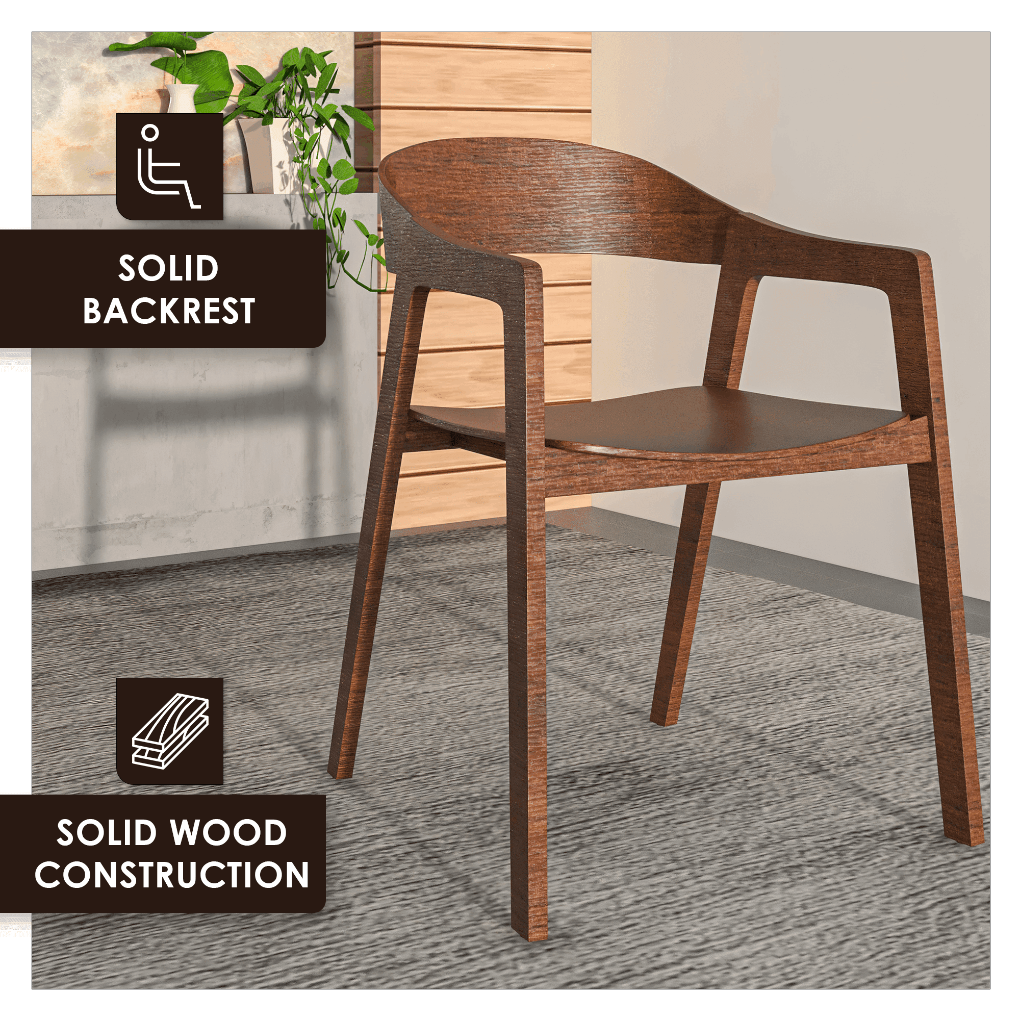 Rivo Dining Chairs in Sturdy Oak Wood with Open Back Design and Armrests Set of 2