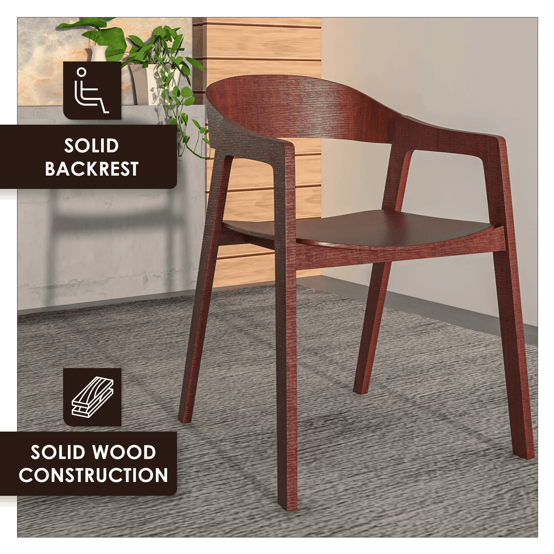 Rivo Dining Chairs in Sturdy Oak Wood with Open Back Design and Armrests Set of 2