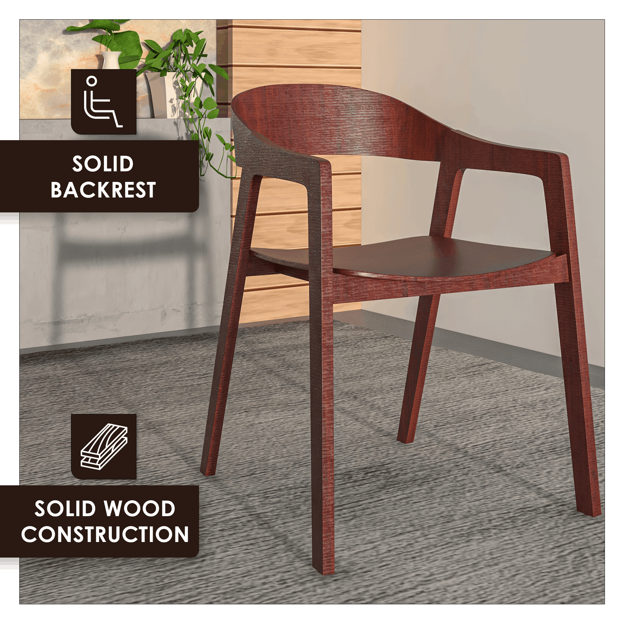 Rivo Dining Chairs in Sturdy Oak Wood with Open Back Design and Armrests Set of 2