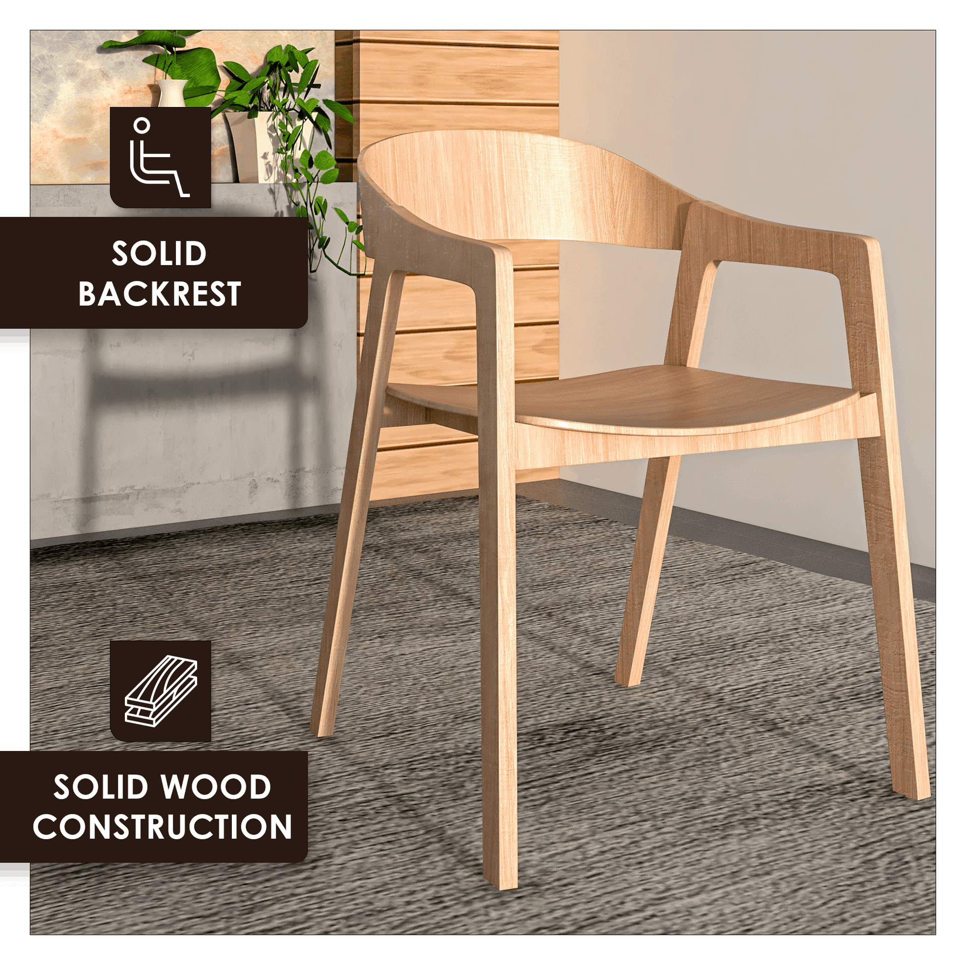 Rivo Dining Chairs in Sturdy Oak Wood with Open Back Design and Armrests Set of 2