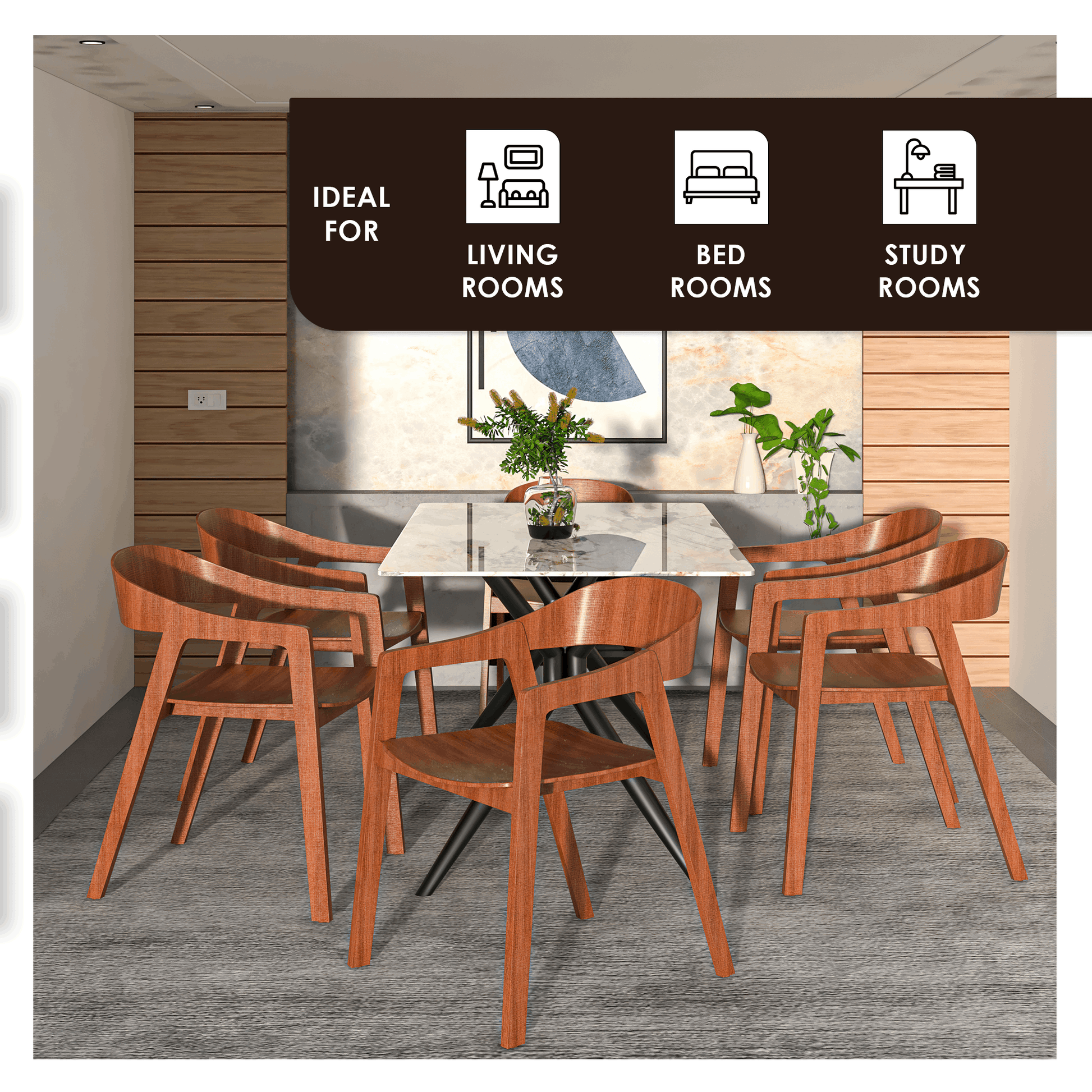 Rivo Dining Chairs in Sturdy Oak Wood with Open Back Design and Armrests Set of 2