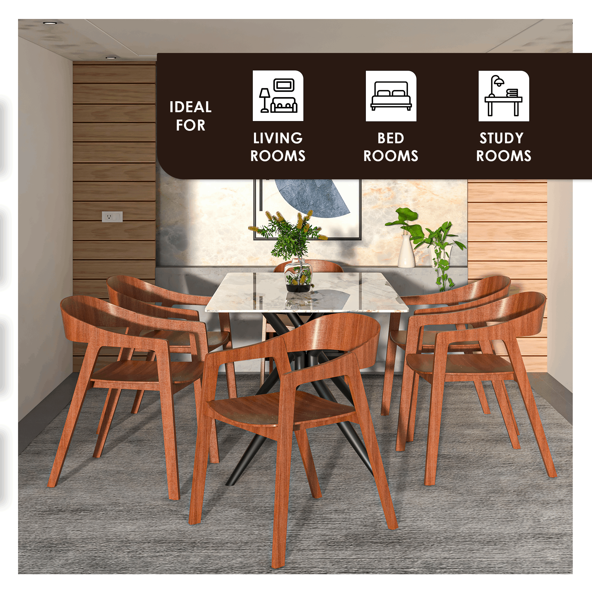 Rivo Dining Chairs in Sturdy Oak Wood with Open Back Design and Armrests Set of 2