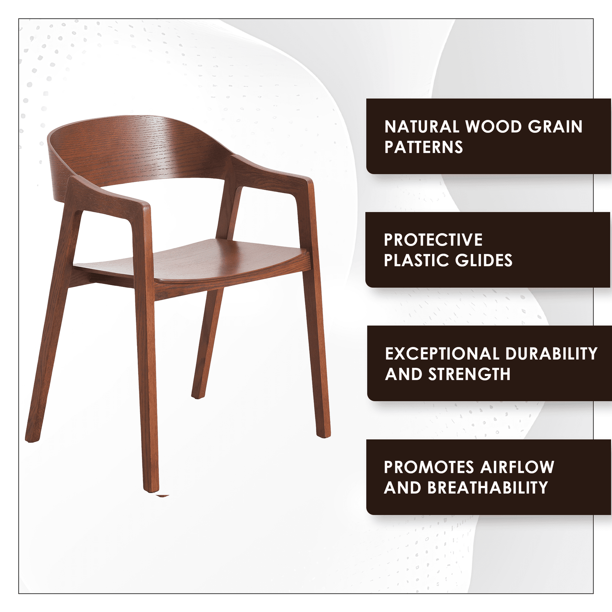 Rivo Dining Chairs in Sturdy Oak Wood with Open Back Design and Armrests Set of 2