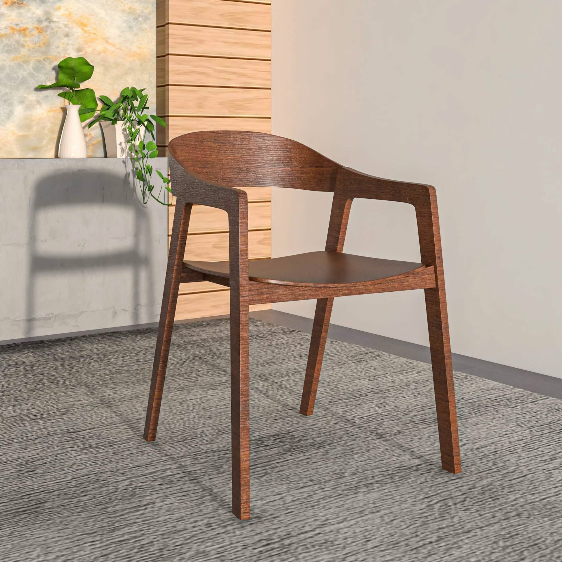 Rivo Dining Chairs in Sturdy Oak Wood with Open Back Design and Armrests Set of 2