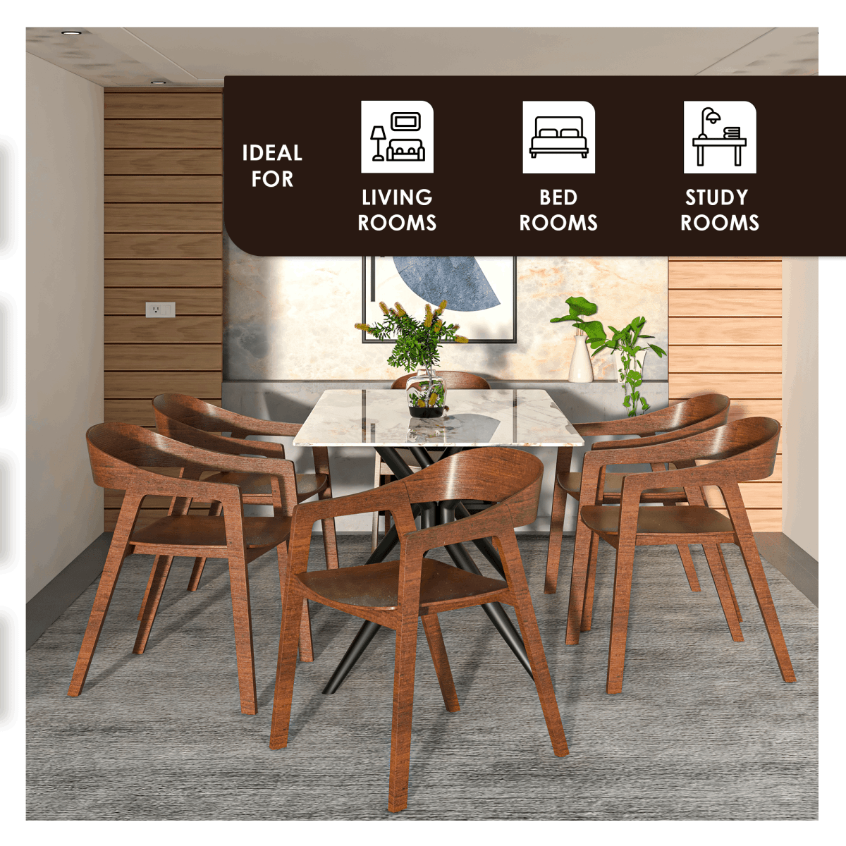 Rivo Dining Chairs in Sturdy Oak Wood with Open Back Design and Armrests Set of 2