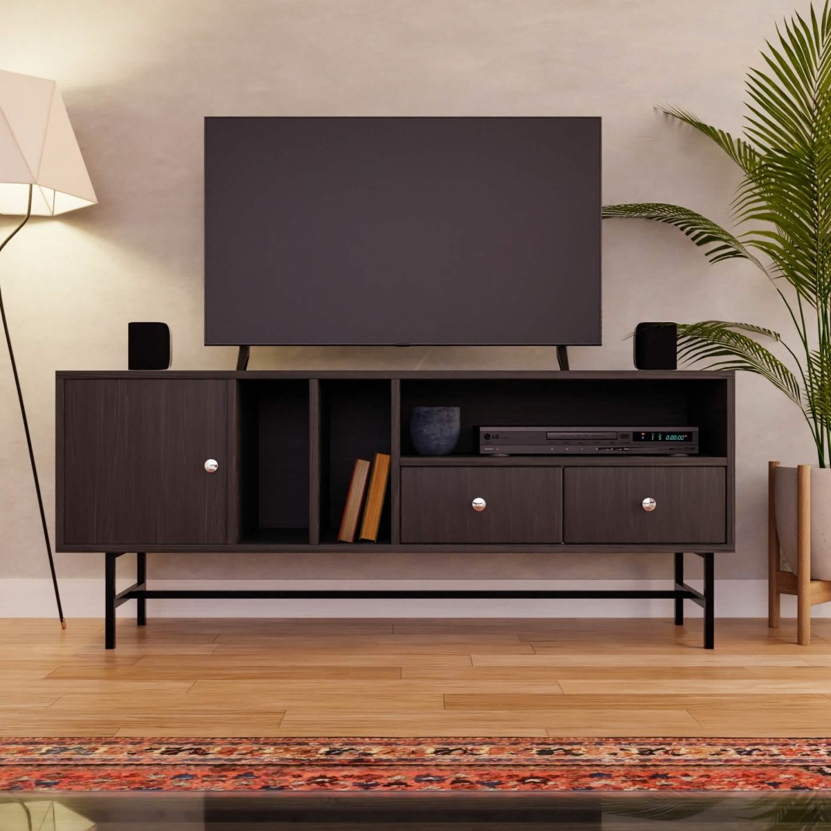 Rochester Modern Rectangular TV Stand: Enclosed Storage & Powder - Coated Iron Legs