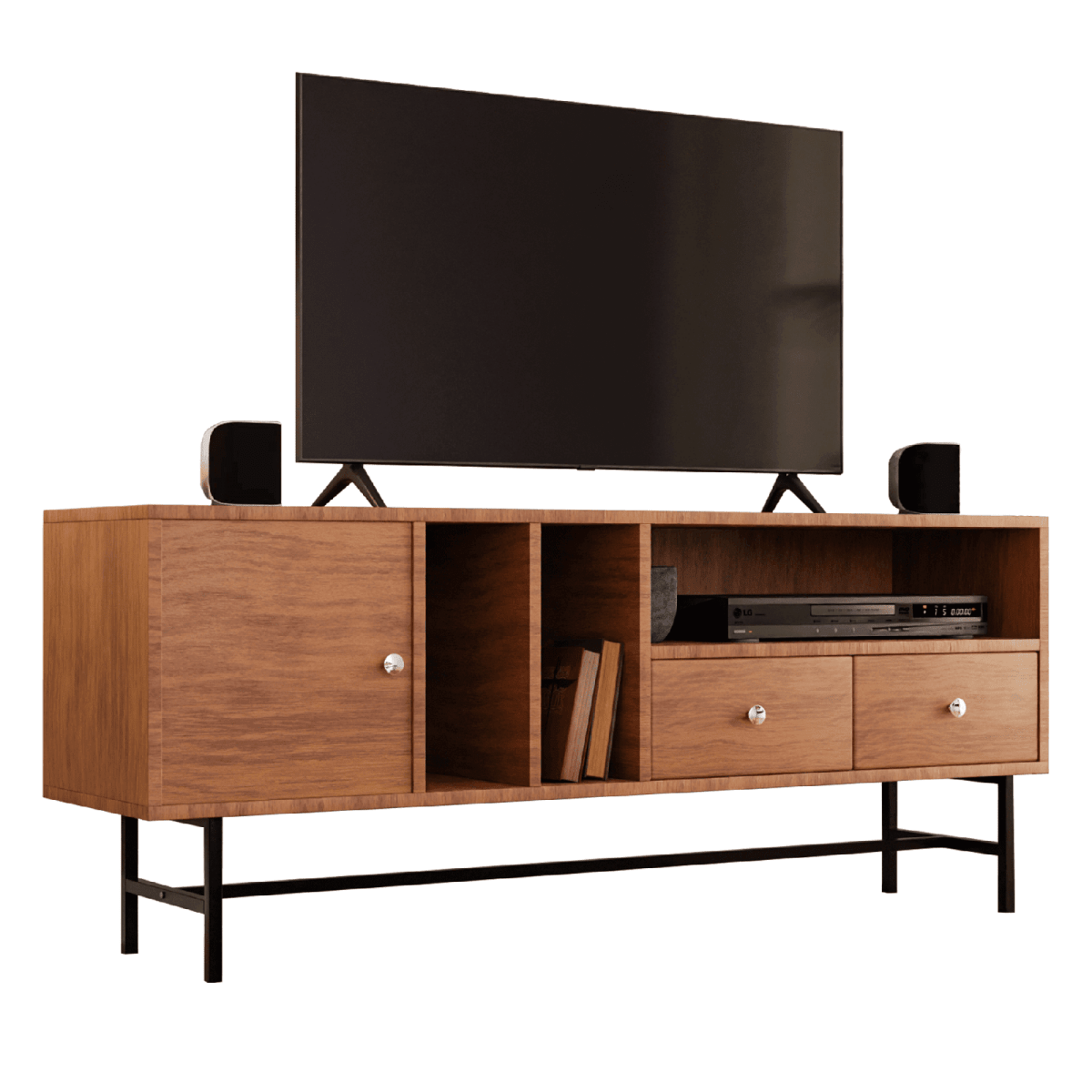 Rochester Modern Rectangular TV Stand: Enclosed Storage & Powder - Coated Iron Legs