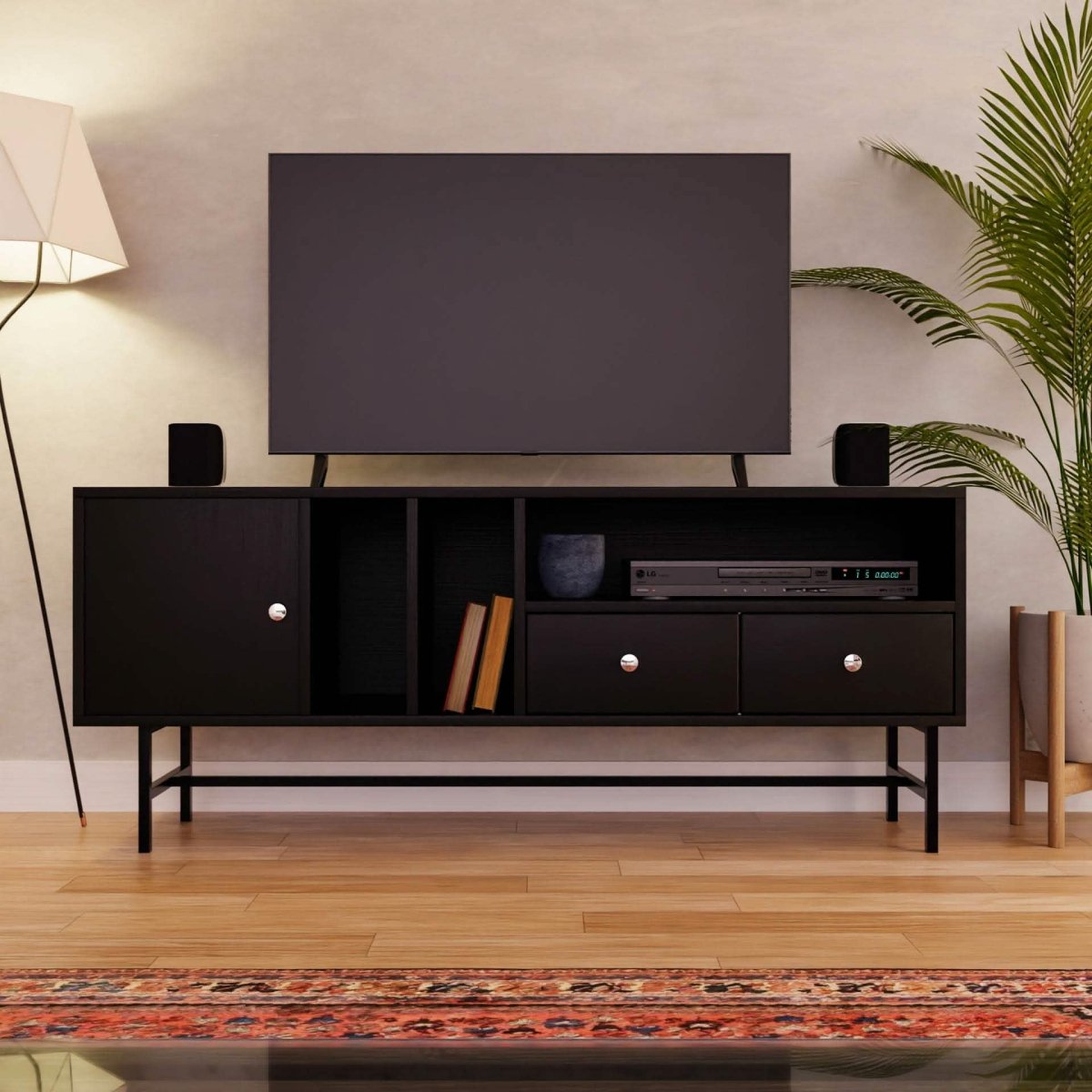 Rochester Modern Rectangular TV Stand: Enclosed Storage & Powder - Coated Iron Legs