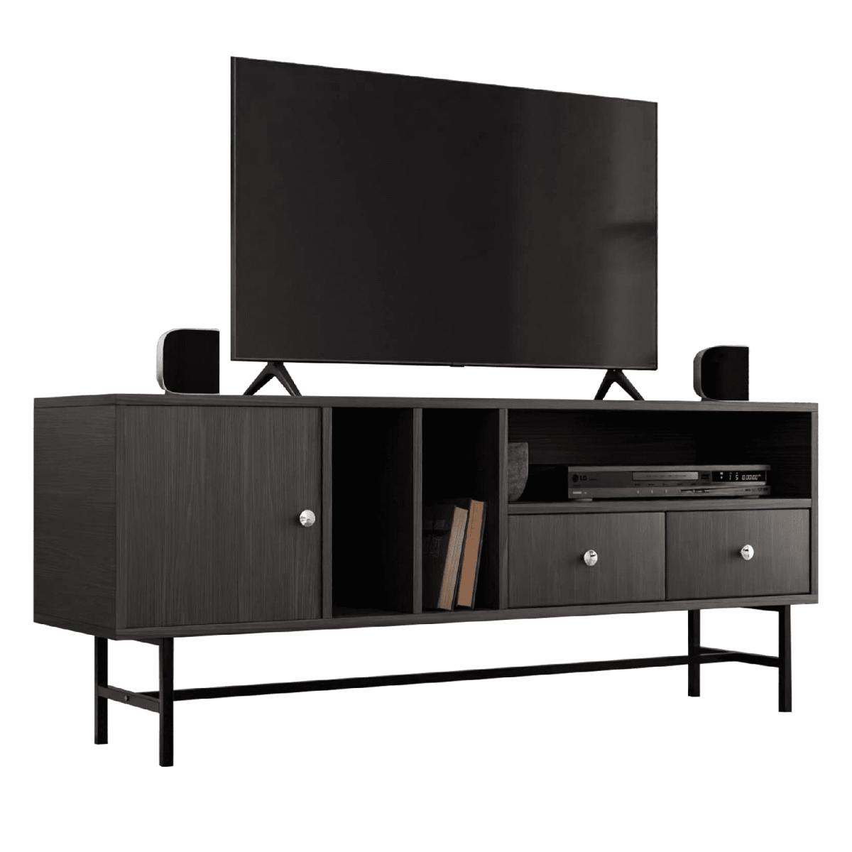 Rochester Modern Rectangular TV Stand: Enclosed Storage & Powder - Coated Iron Legs