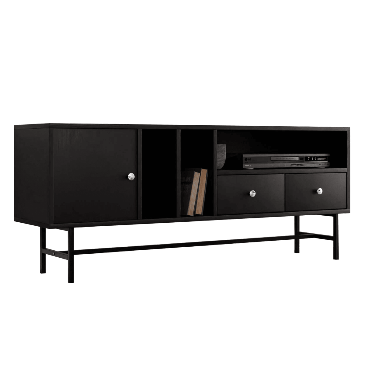 Rochester Modern Rectangular TV Stand: Enclosed Storage & Powder - Coated Iron Legs