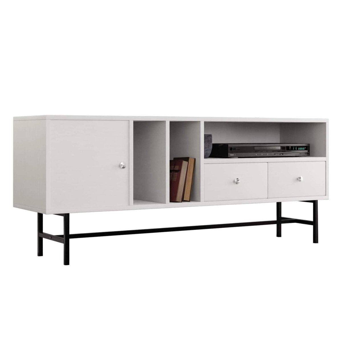 Rochester Modern Rectangular TV Stand: Enclosed Storage & Powder - Coated Iron Legs
