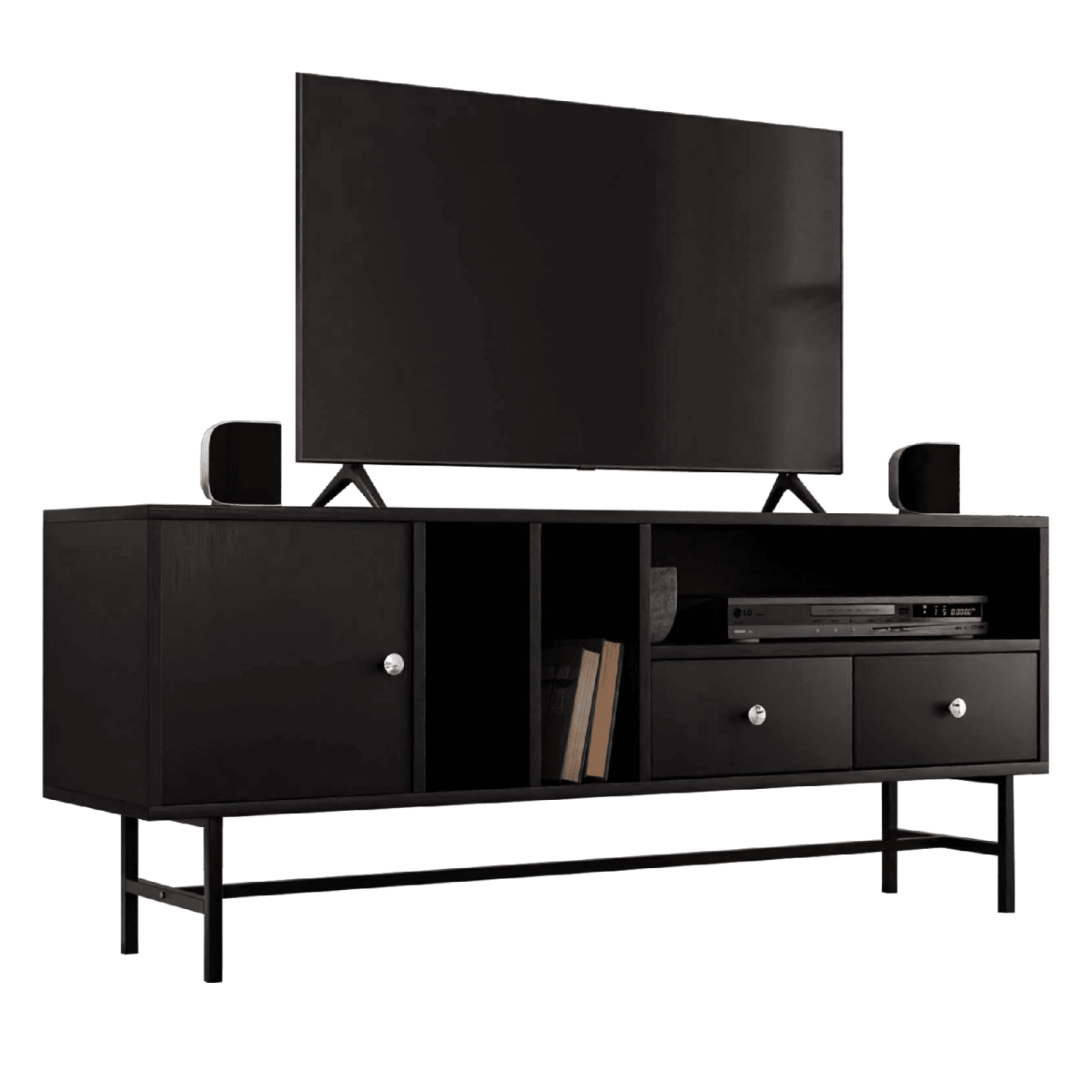 Rochester Modern Rectangular TV Stand: Enclosed Storage & Powder - Coated Iron Legs