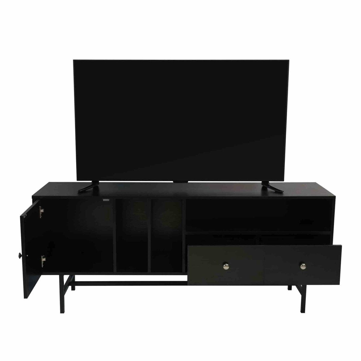 Rochester Modern Rectangular TV Stand: Enclosed Storage & Powder - Coated Iron Legs