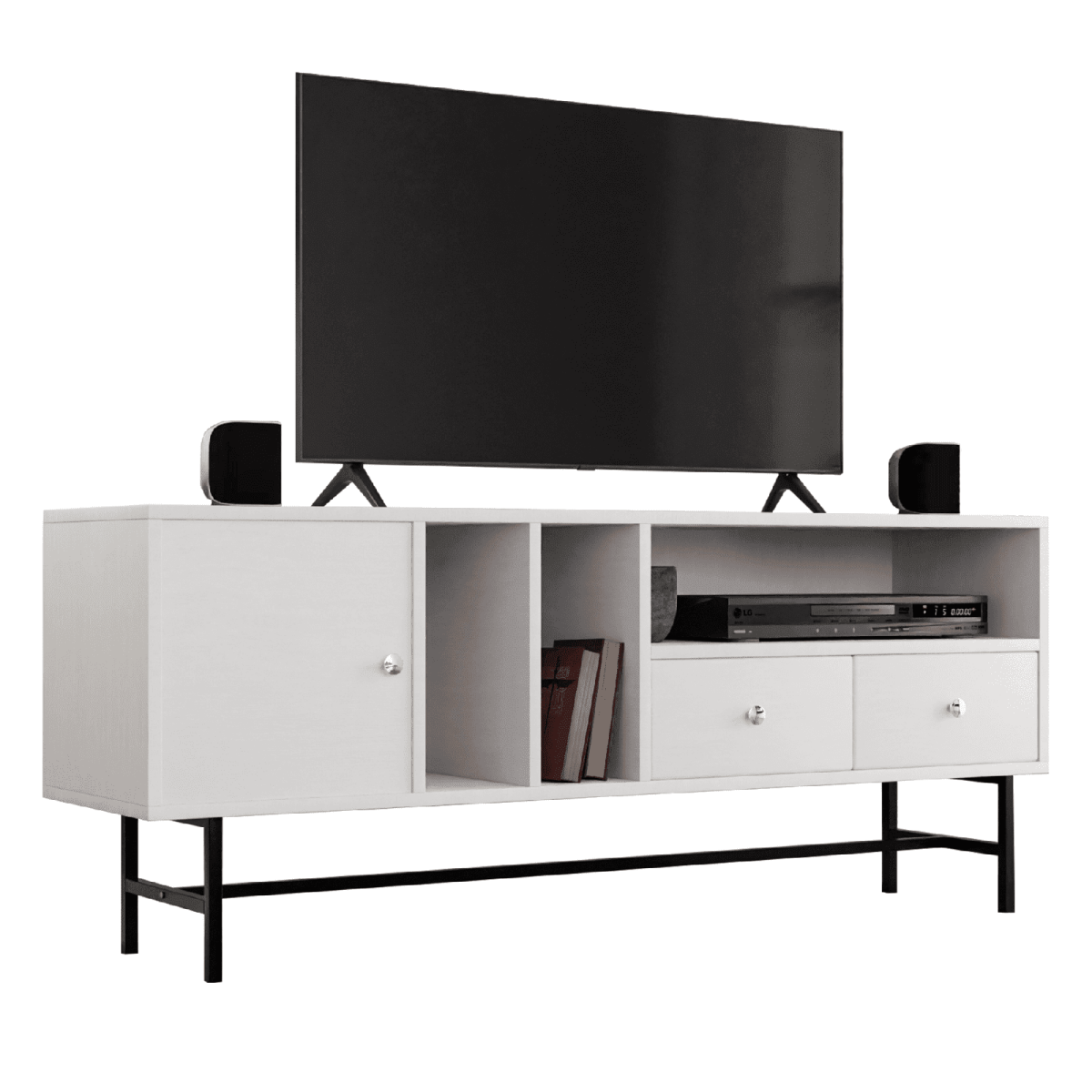 Rochester Modern Rectangular TV Stand: Enclosed Storage & Powder - Coated Iron Legs