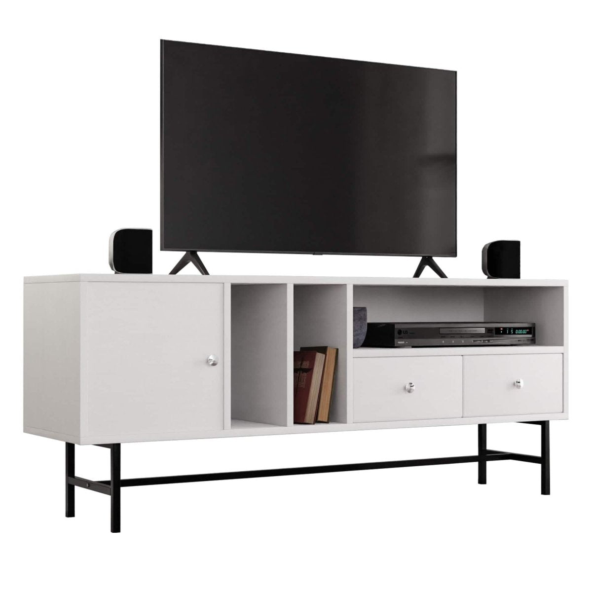 Rochester Modern Rectangular TV Stand: Enclosed Storage & Powder - Coated Iron Legs