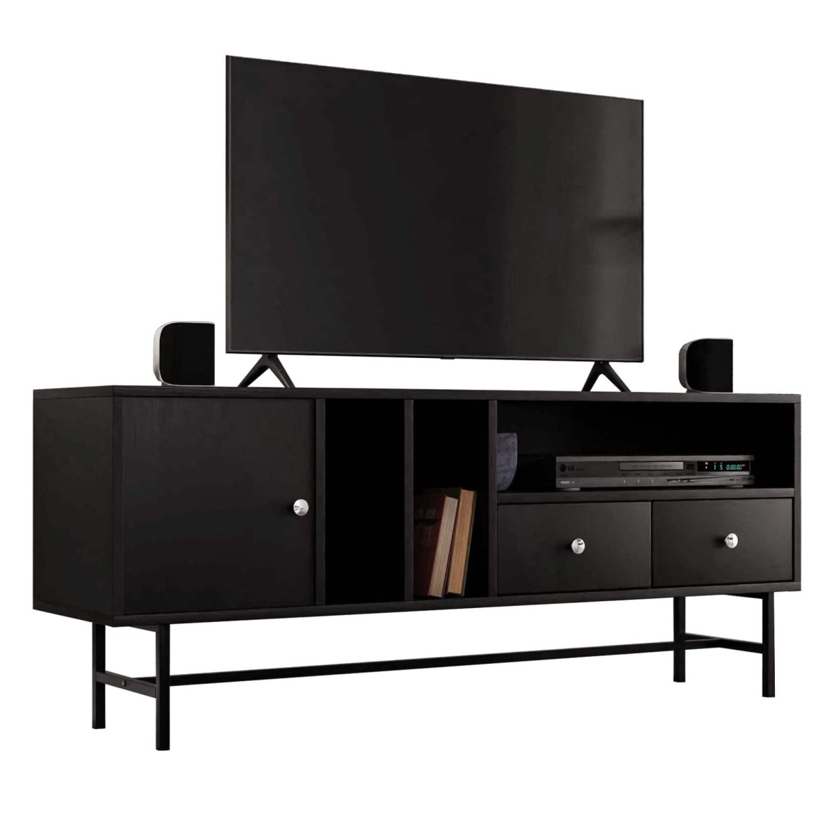 Rochester Modern Rectangular TV Stand: Enclosed Storage & Powder - Coated Iron Legs