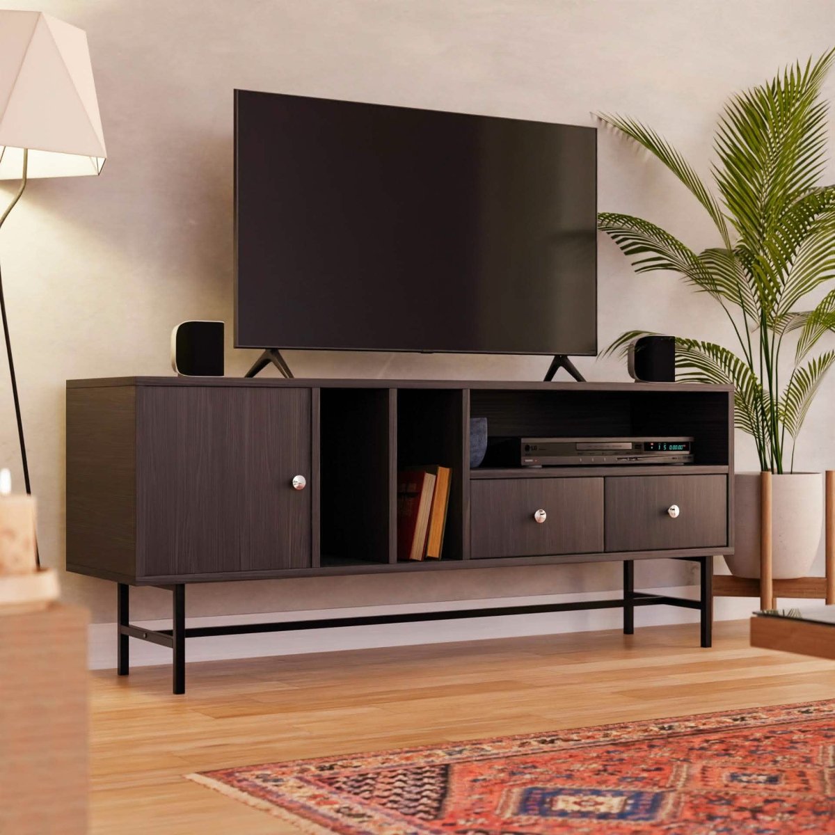 Rochester Modern Rectangular TV Stand: Enclosed Storage & Powder - Coated Iron Legs