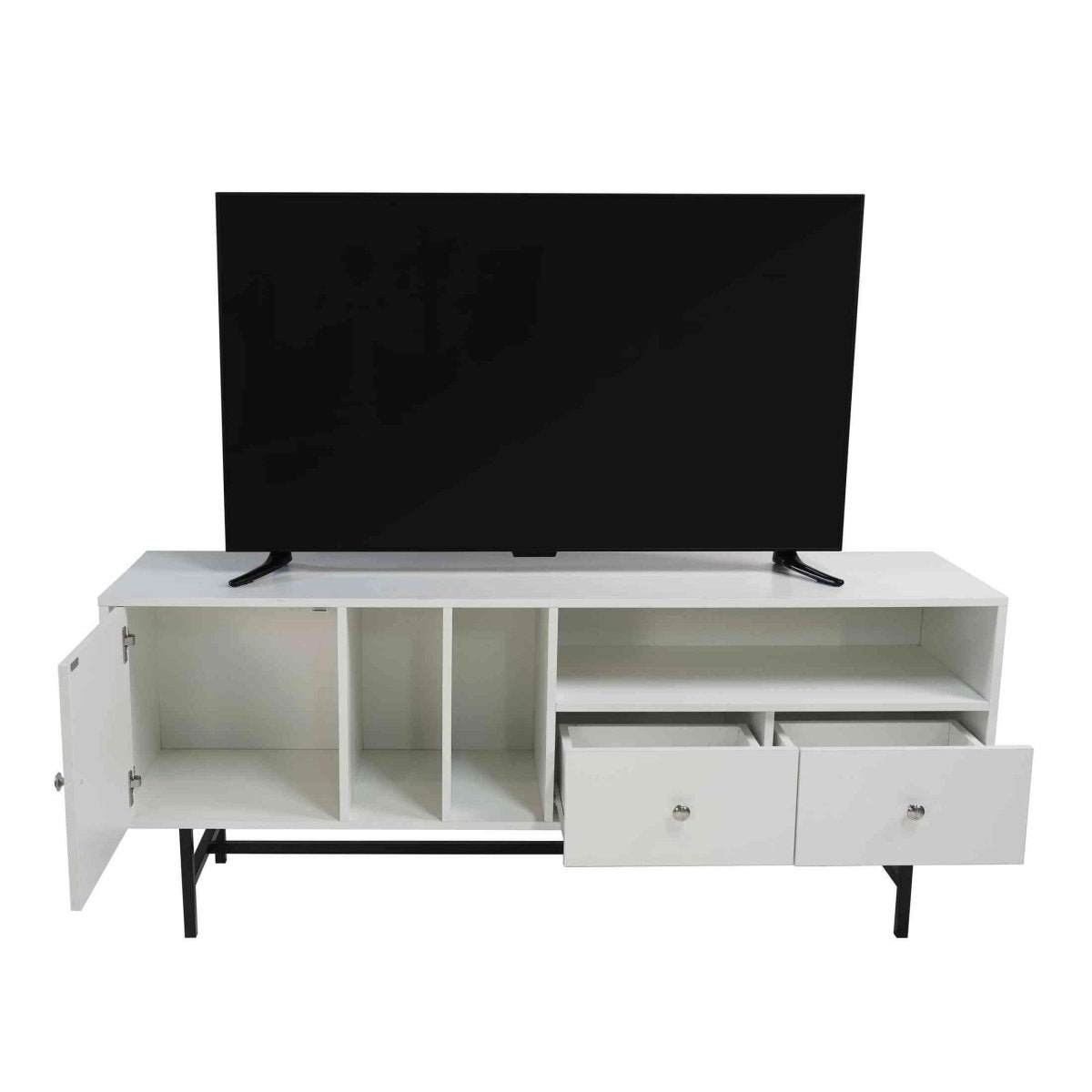 Rochester Modern Rectangular TV Stand: Enclosed Storage & Powder - Coated Iron Legs