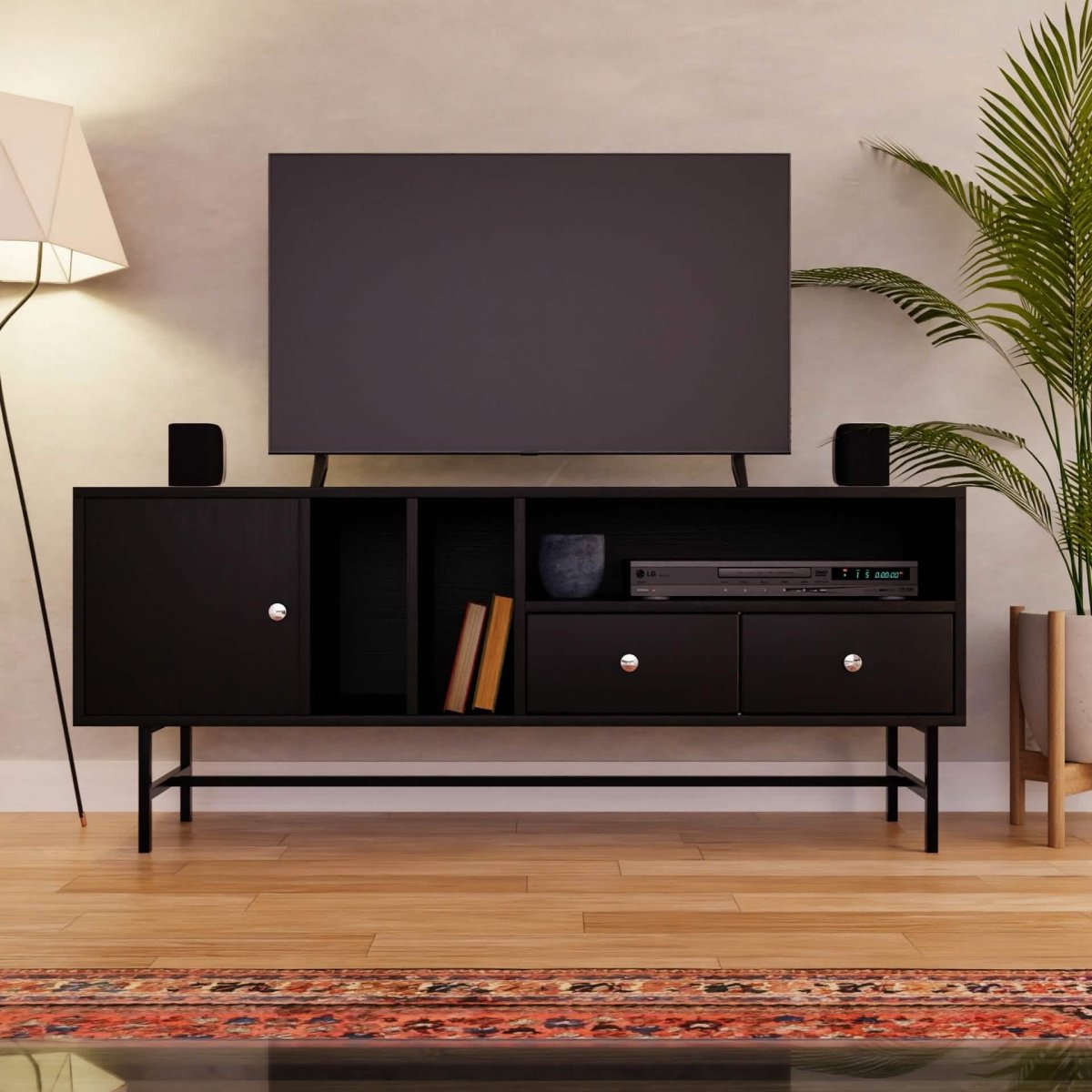 Rochester Modern Rectangular TV Stand: Enclosed Storage & Powder - Coated Iron Legs