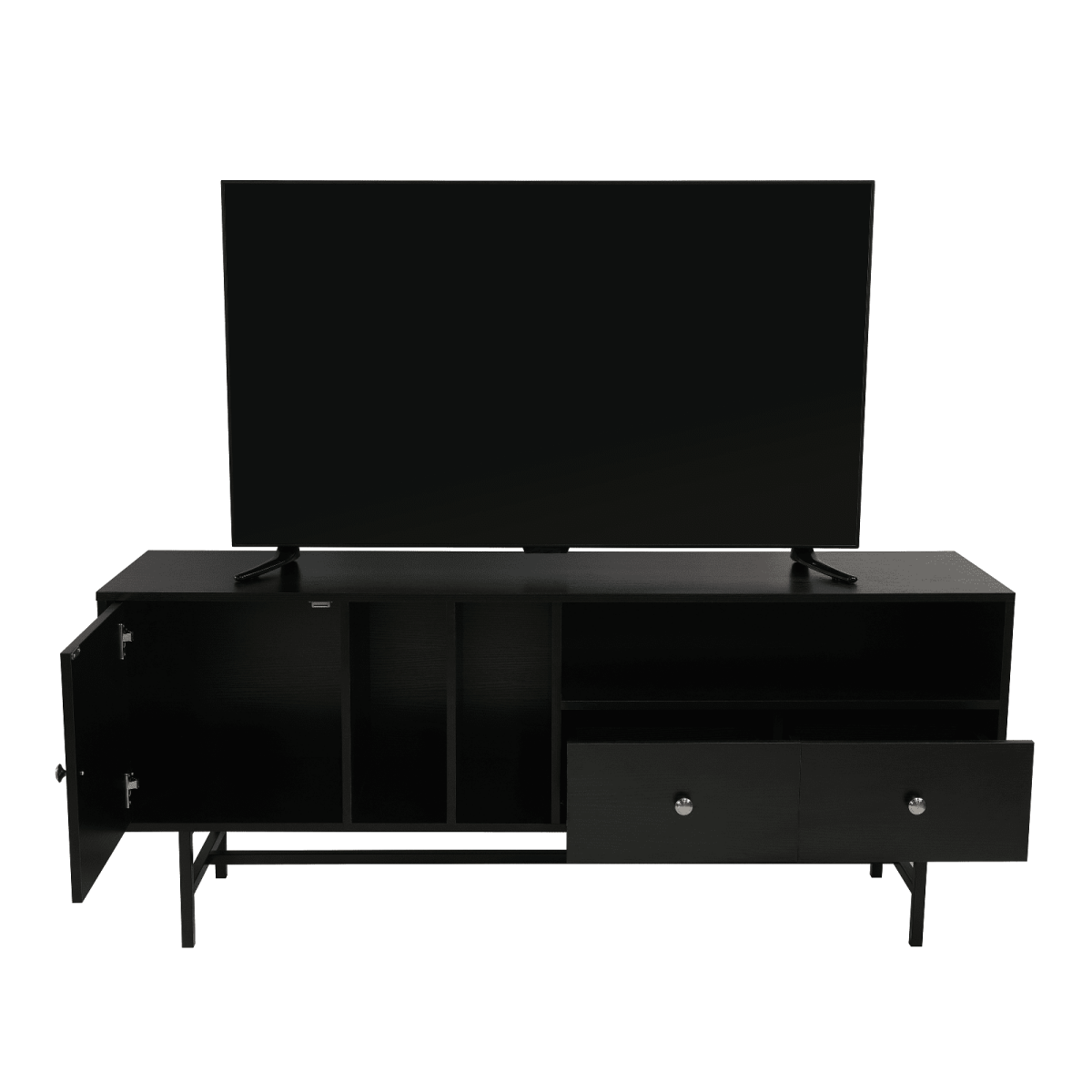 Rochester Modern Rectangular TV Stand: Enclosed Storage & Powder - Coated Iron Legs
