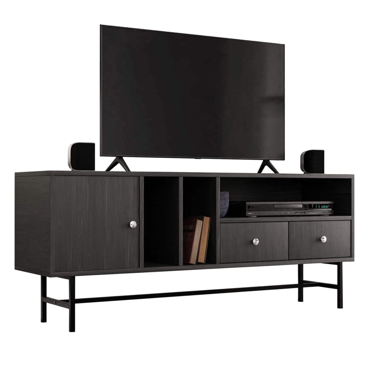 Rochester Modern Rectangular TV Stand: Enclosed Storage & Powder - Coated Iron Legs