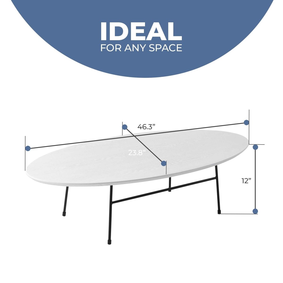 Rossmore Oval Coffee Table with MDF Wood Tabletop in Black/White Steel Frame