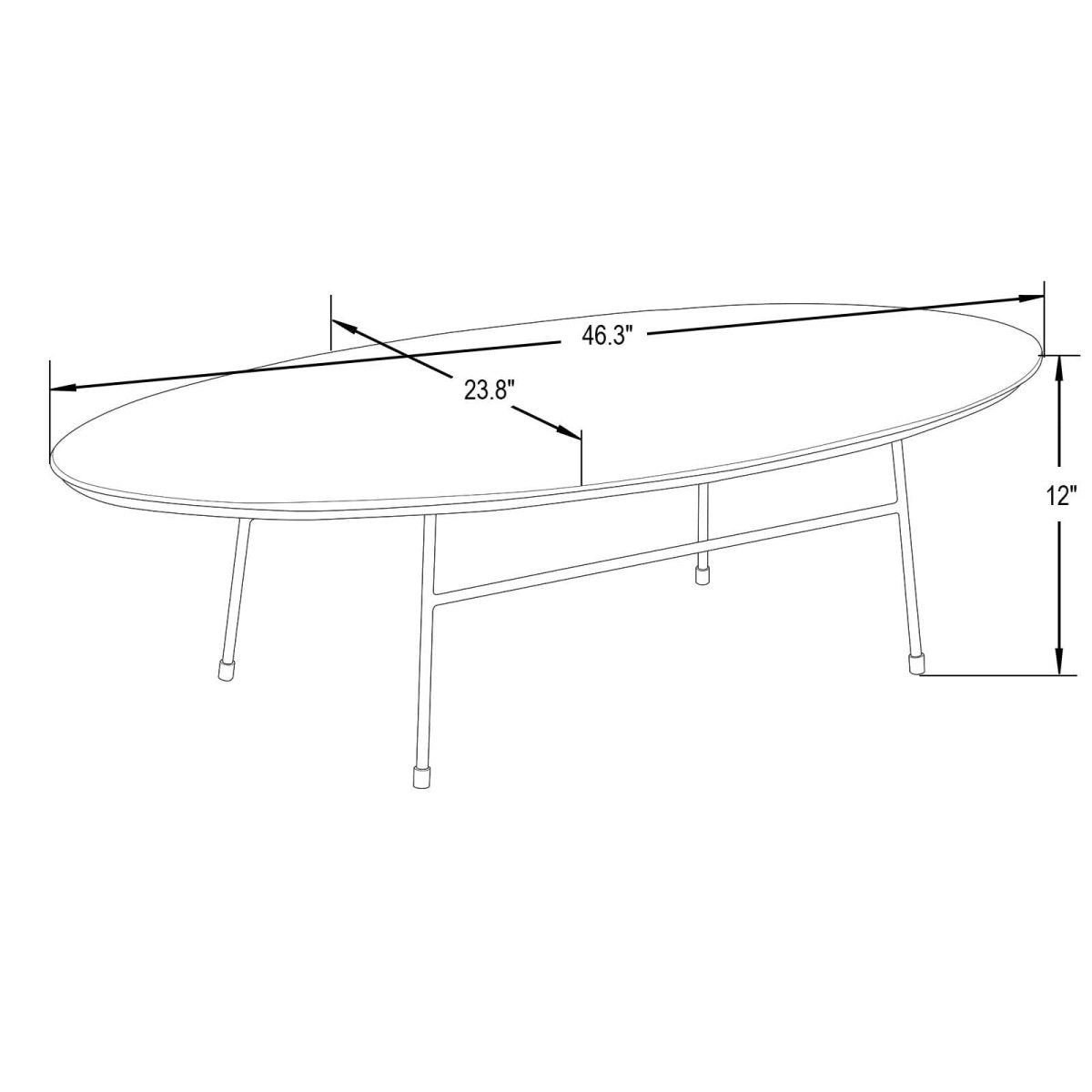 Rossmore Oval Coffee Table with MDF Wood Tabletop in Black/White Steel Frame